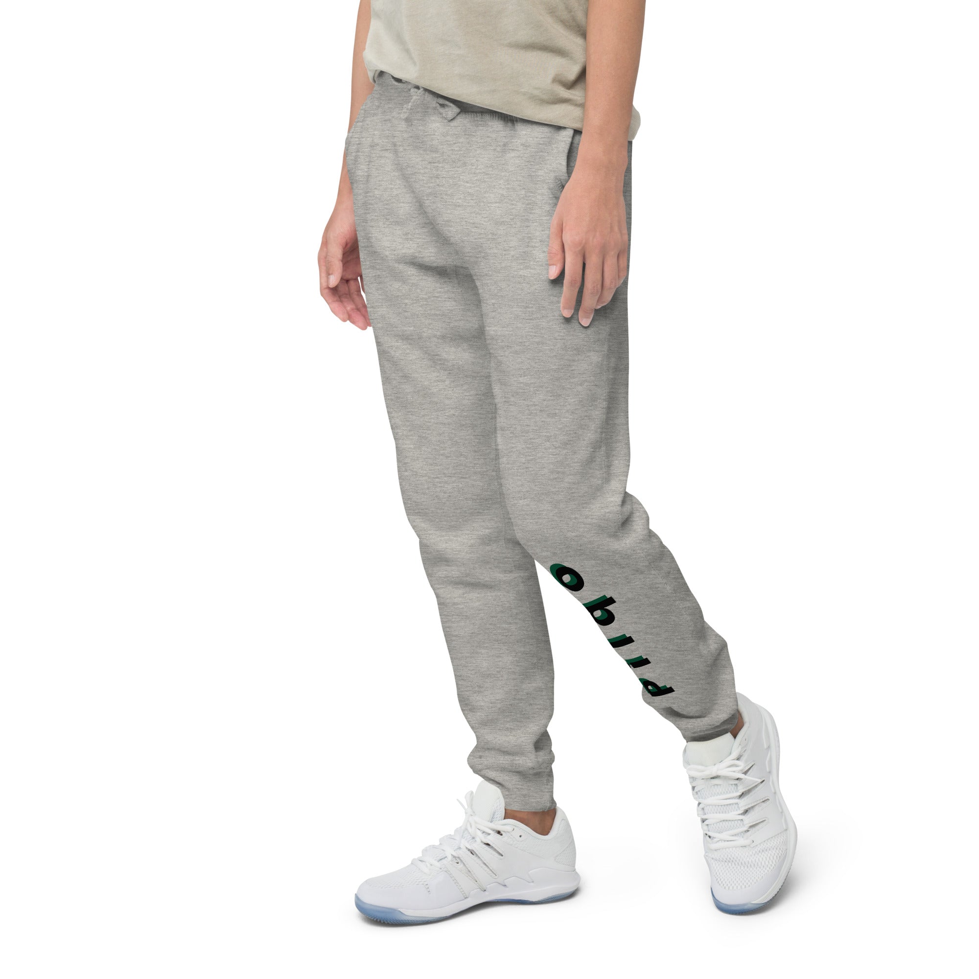 Fleece sweatpants with Pilqo text