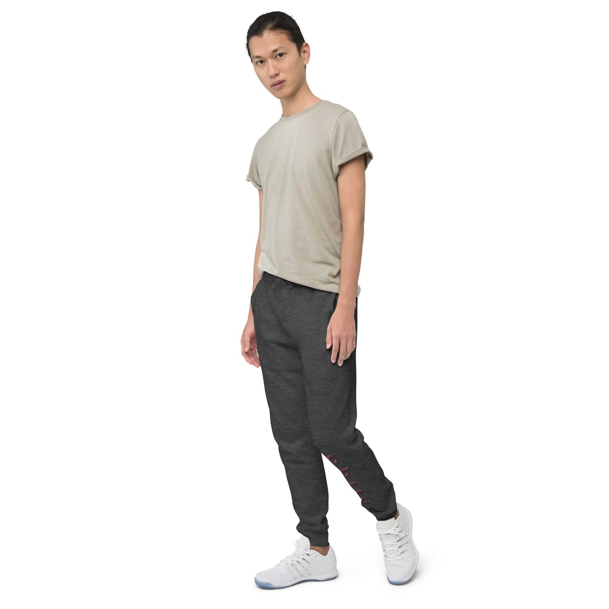 Fleece sweatpants with Pilqo text