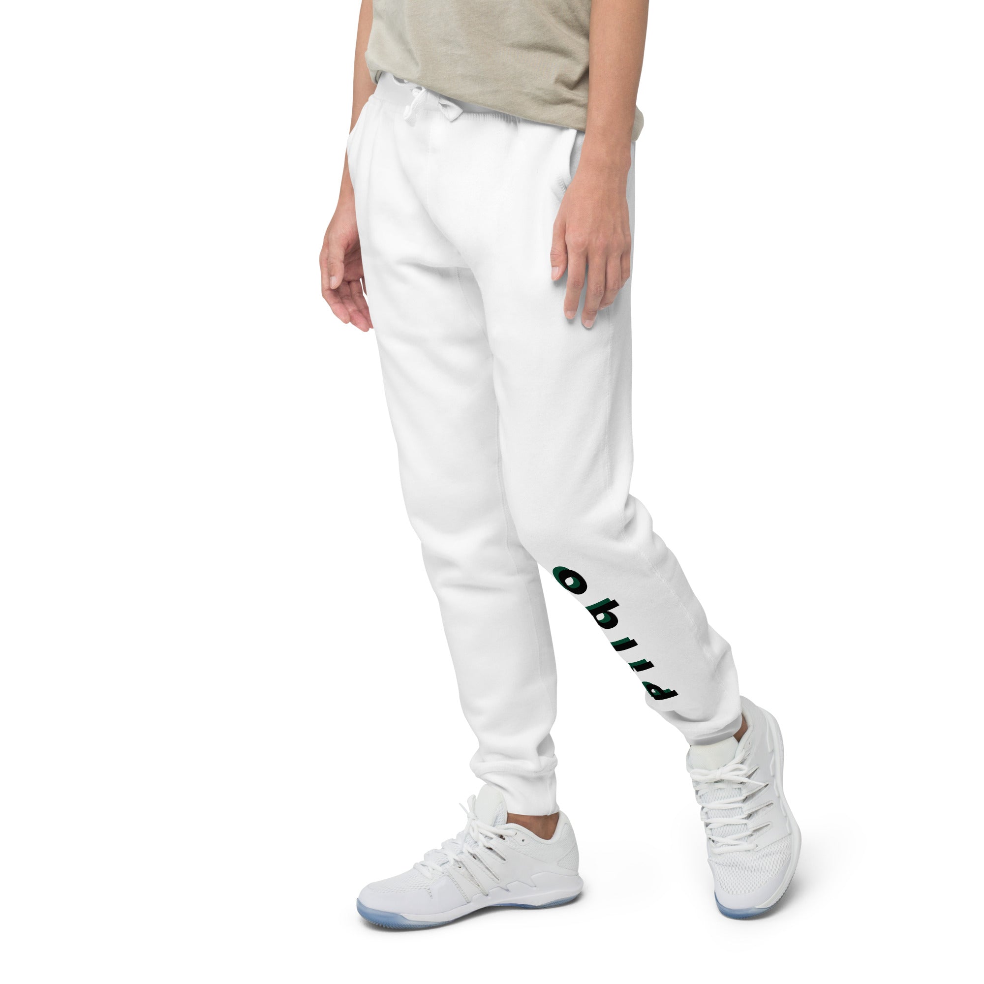 Fleece sweatpants with Pilqo text