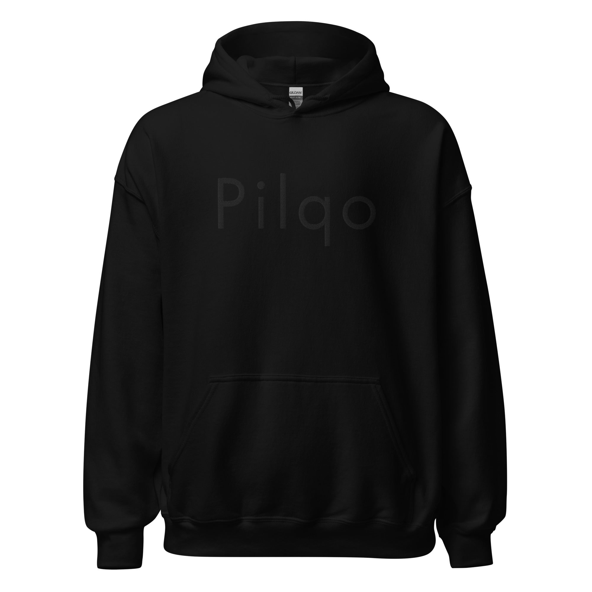 Hoodie with black embroidery text