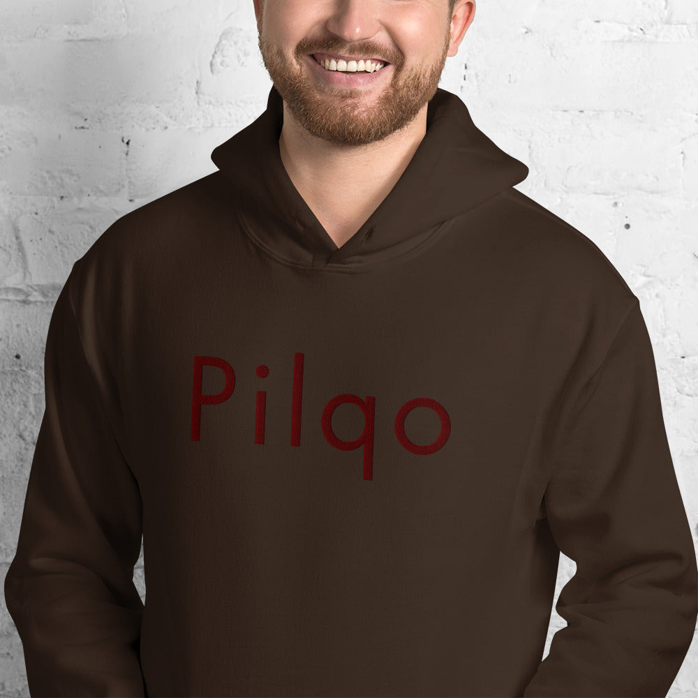 Hoodie with maroon embroidery text