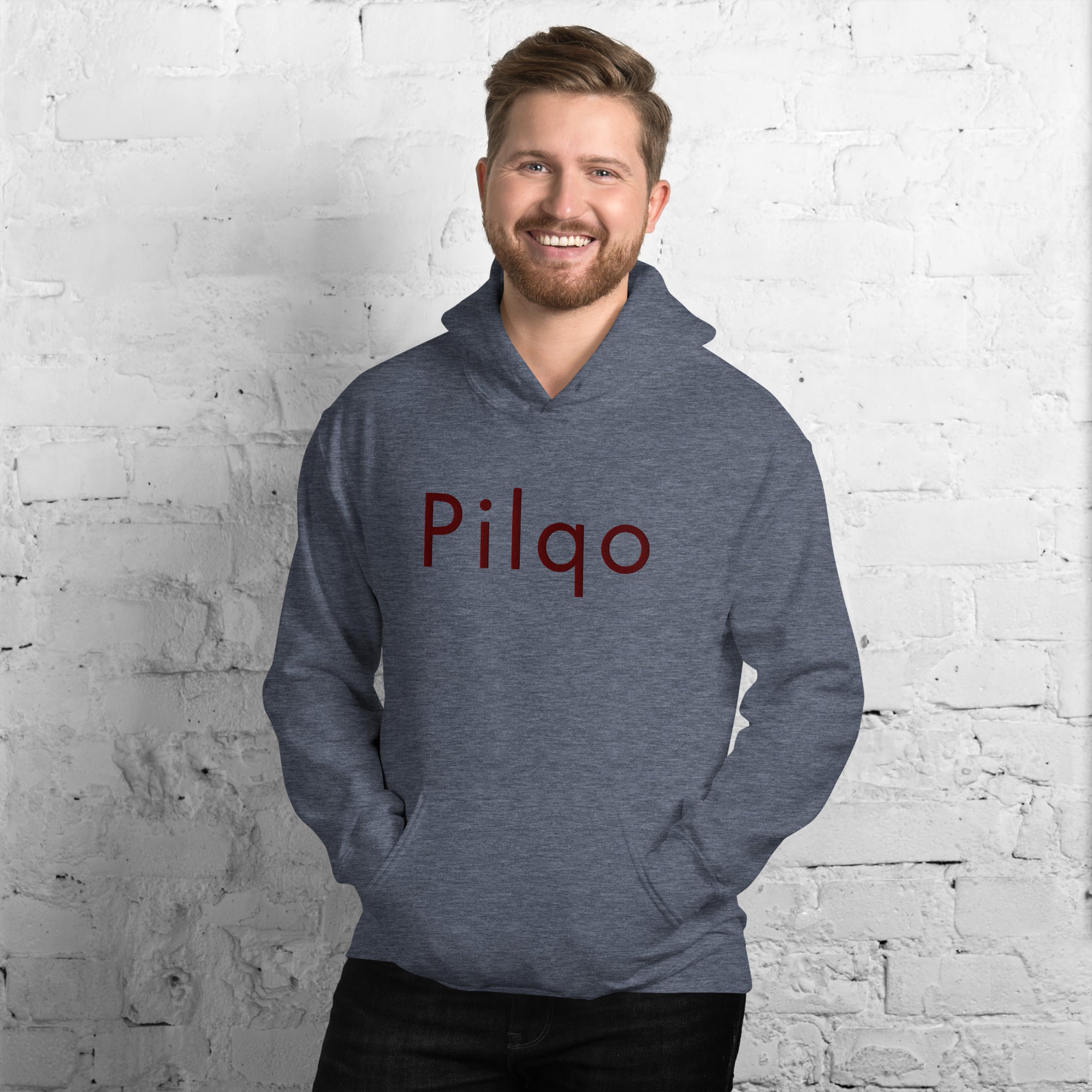 Hoodie with maroon embroidery text