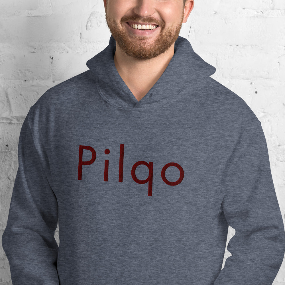 Hoodie with maroon embroidery text