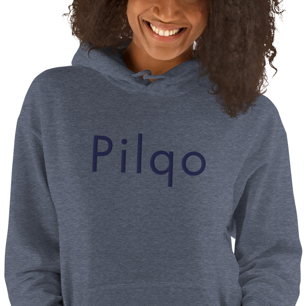 Hoodie with navy embroidery text