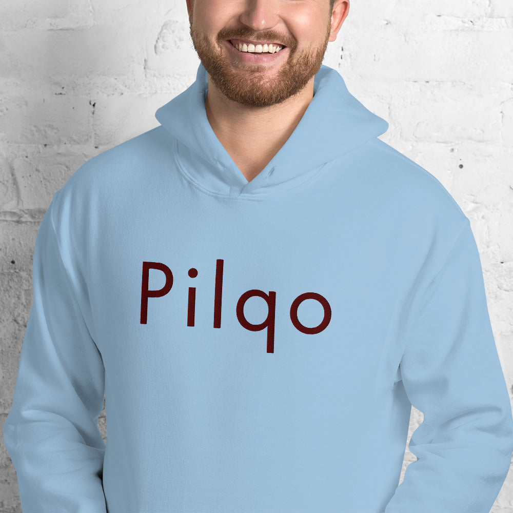 Hoodie with maroon embroidery text