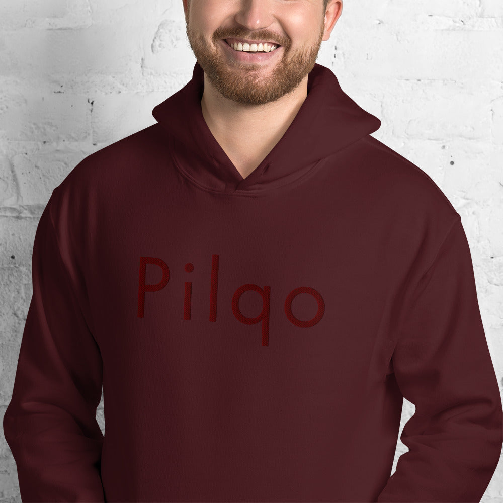 Hoodie with maroon embroidery text