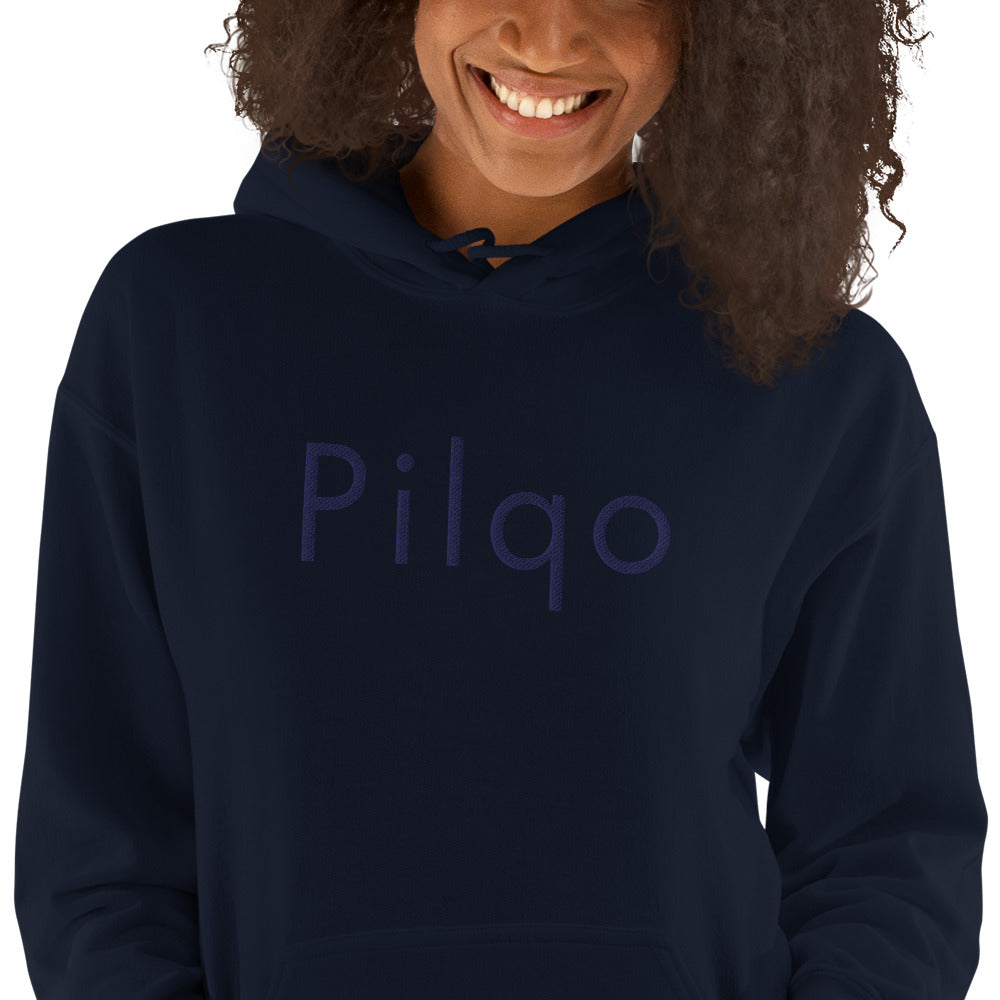 Hoodie with navy embroidery text