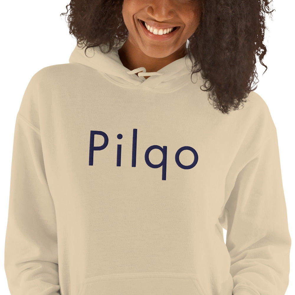 Hoodie with navy embroidery text