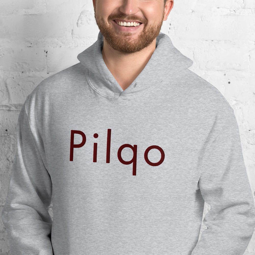 Hoodie with maroon embroidery text