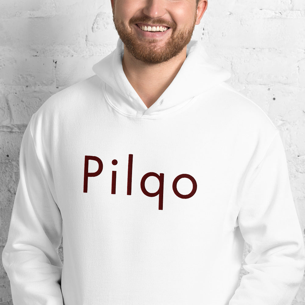 Hoodie with maroon embroidery text