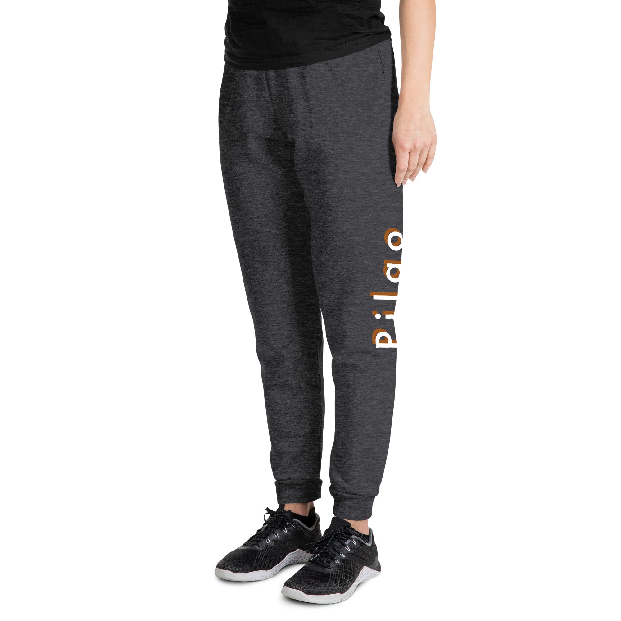 Joggers with text pilqo