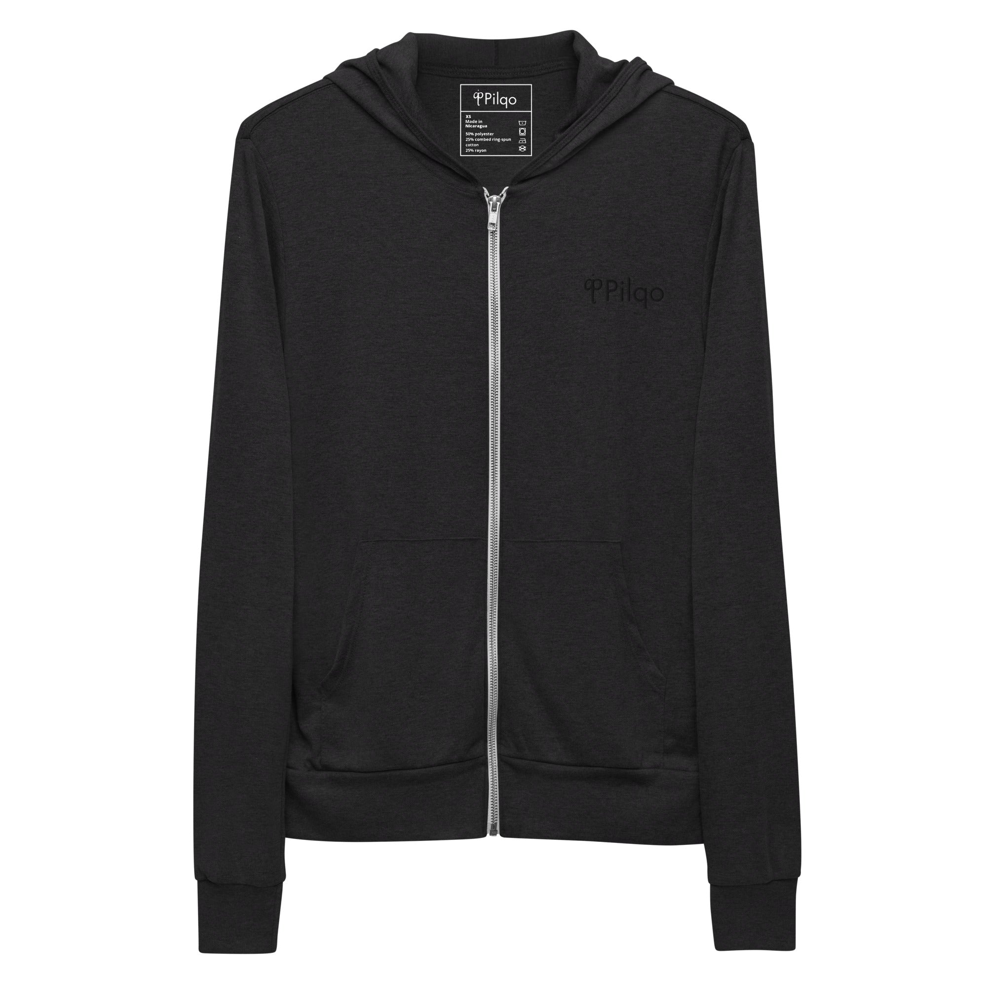 Zip hoodie with black embroidery logo