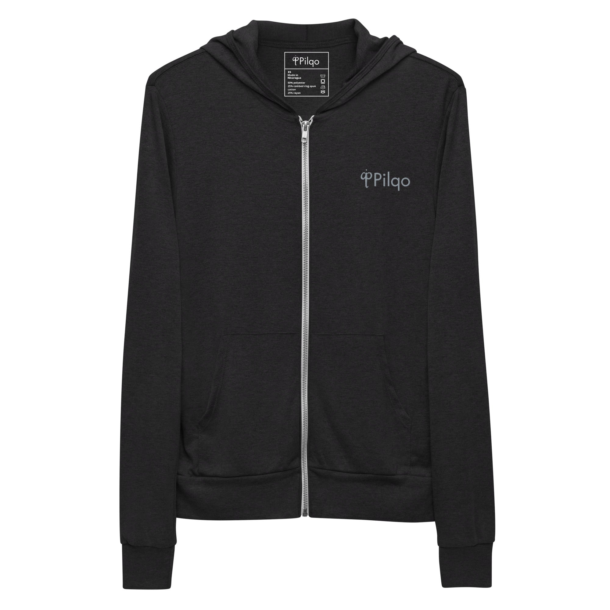 Zip hoodie with grey embroidery logo