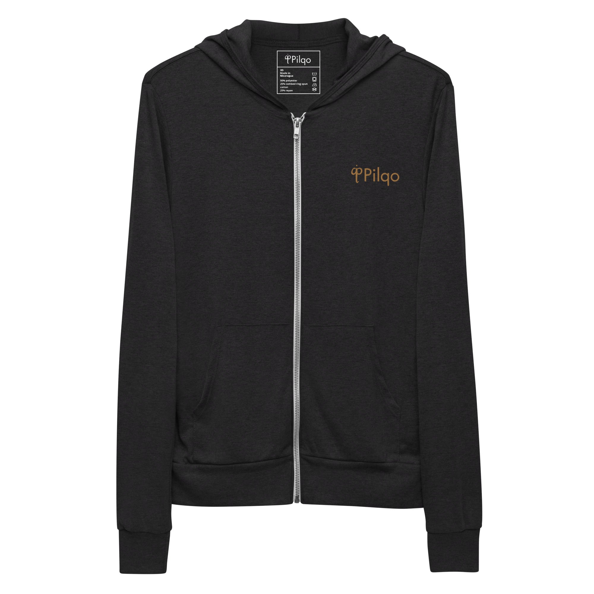 Zip hoodie with old gold embroidery logo