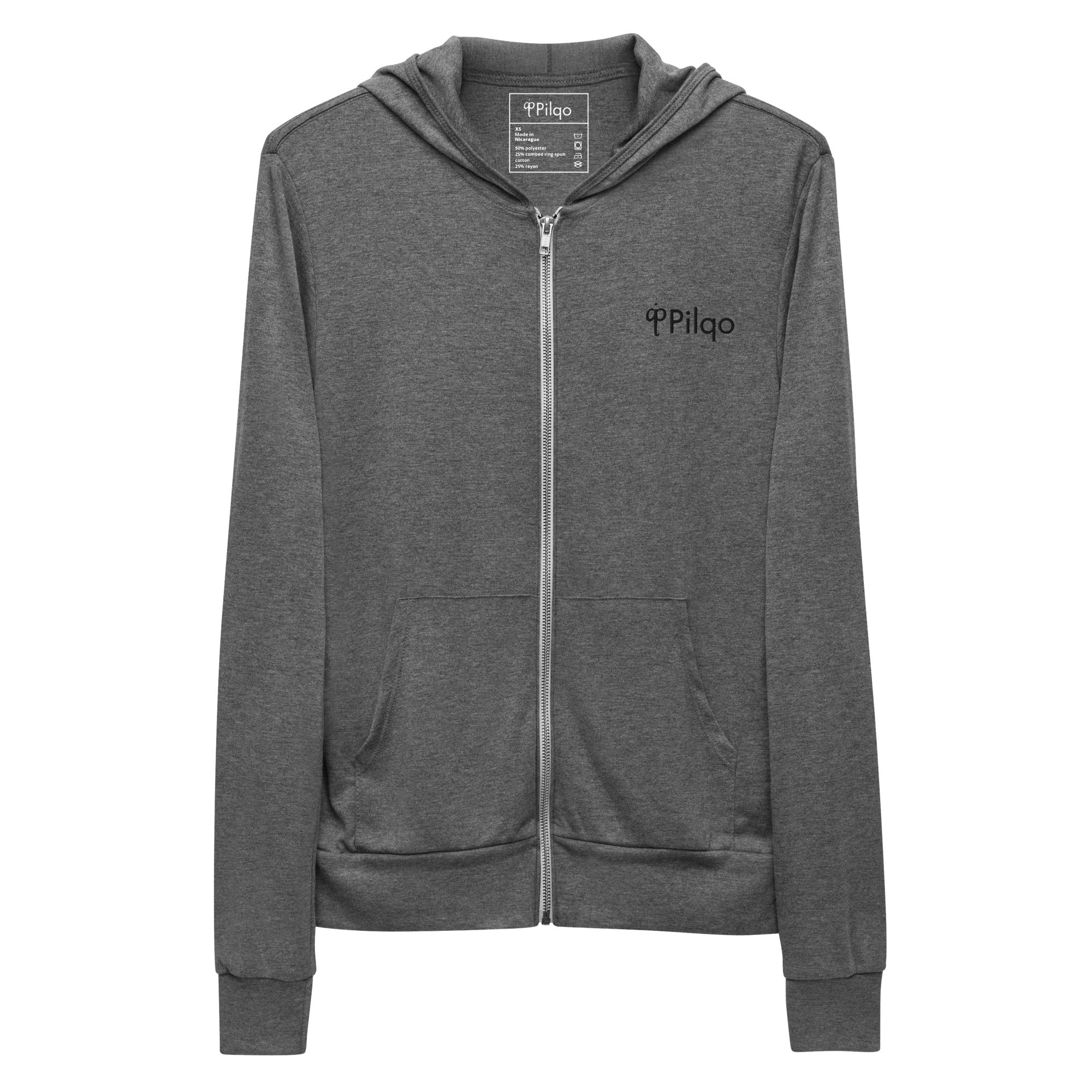 Zip hoodie with black embroidery logo