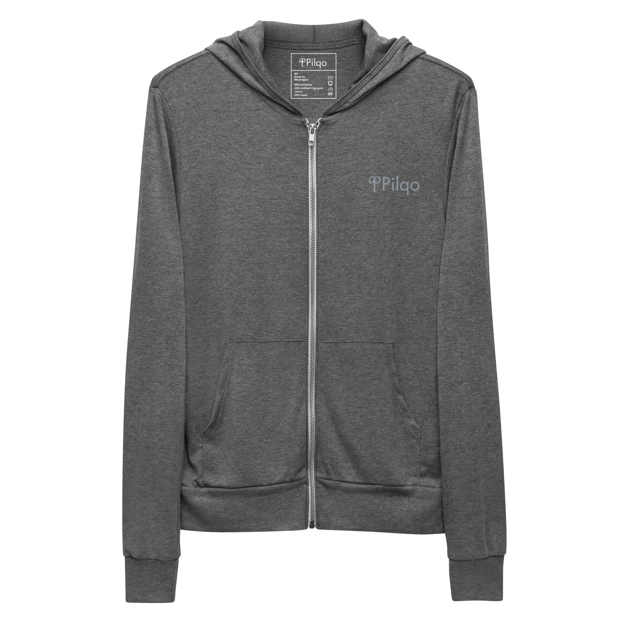 Zip hoodie with grey embroidery logo