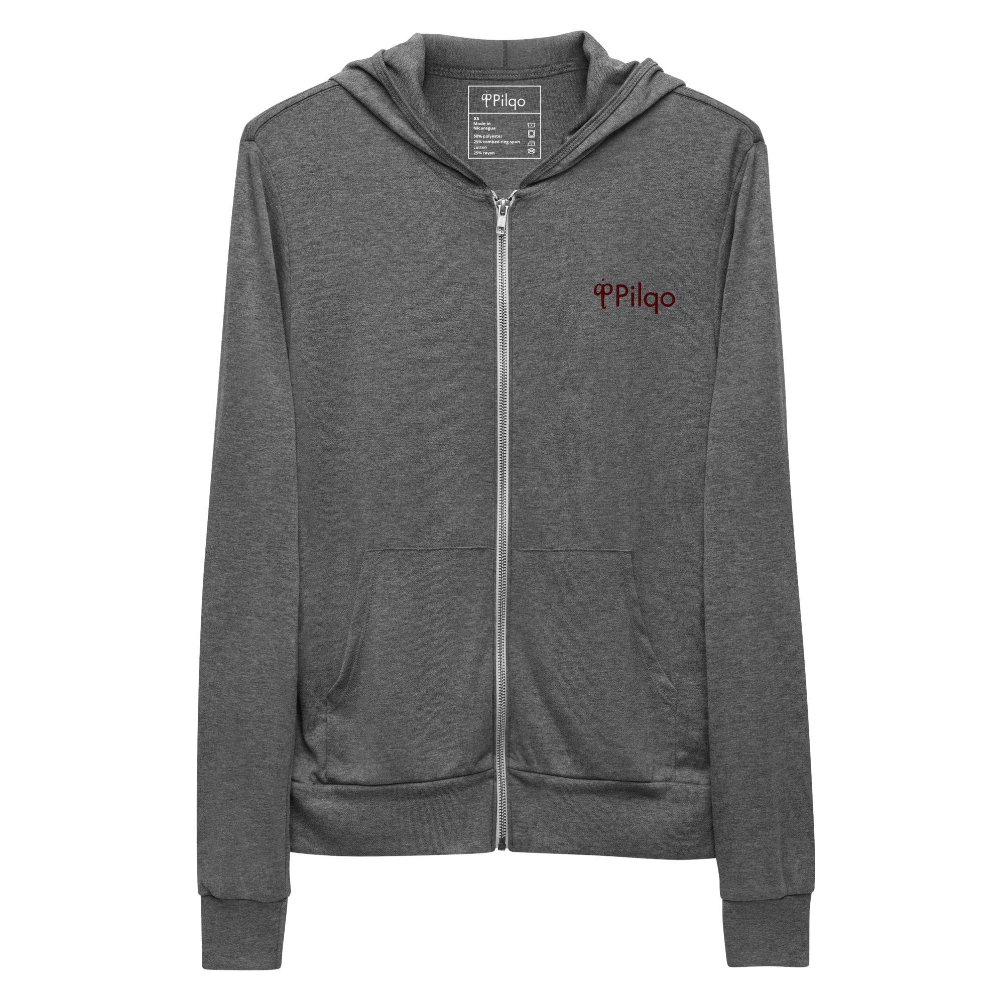 Zip hoodie with maroon embroidery logo