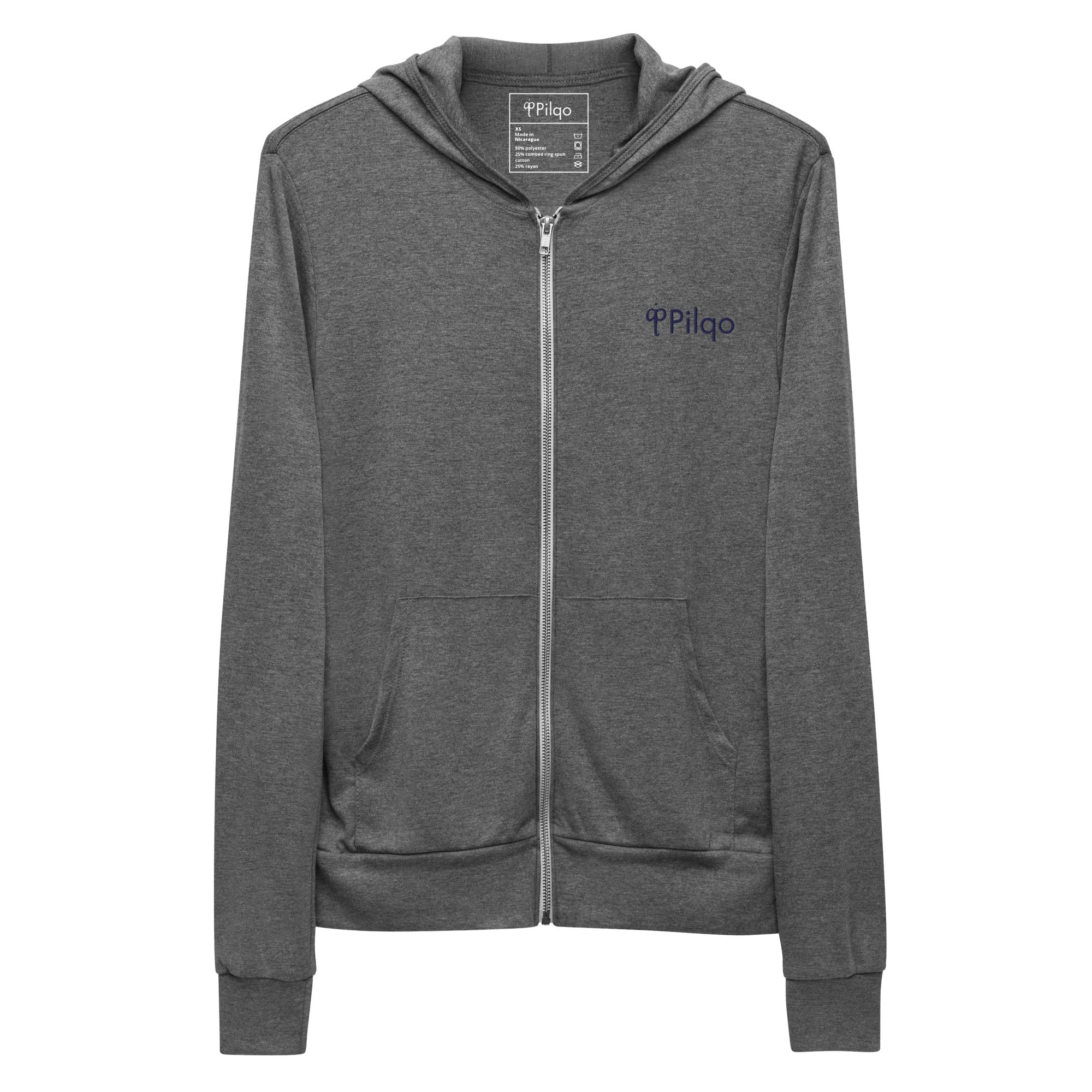 Zip hoodie with navy embroidery logo