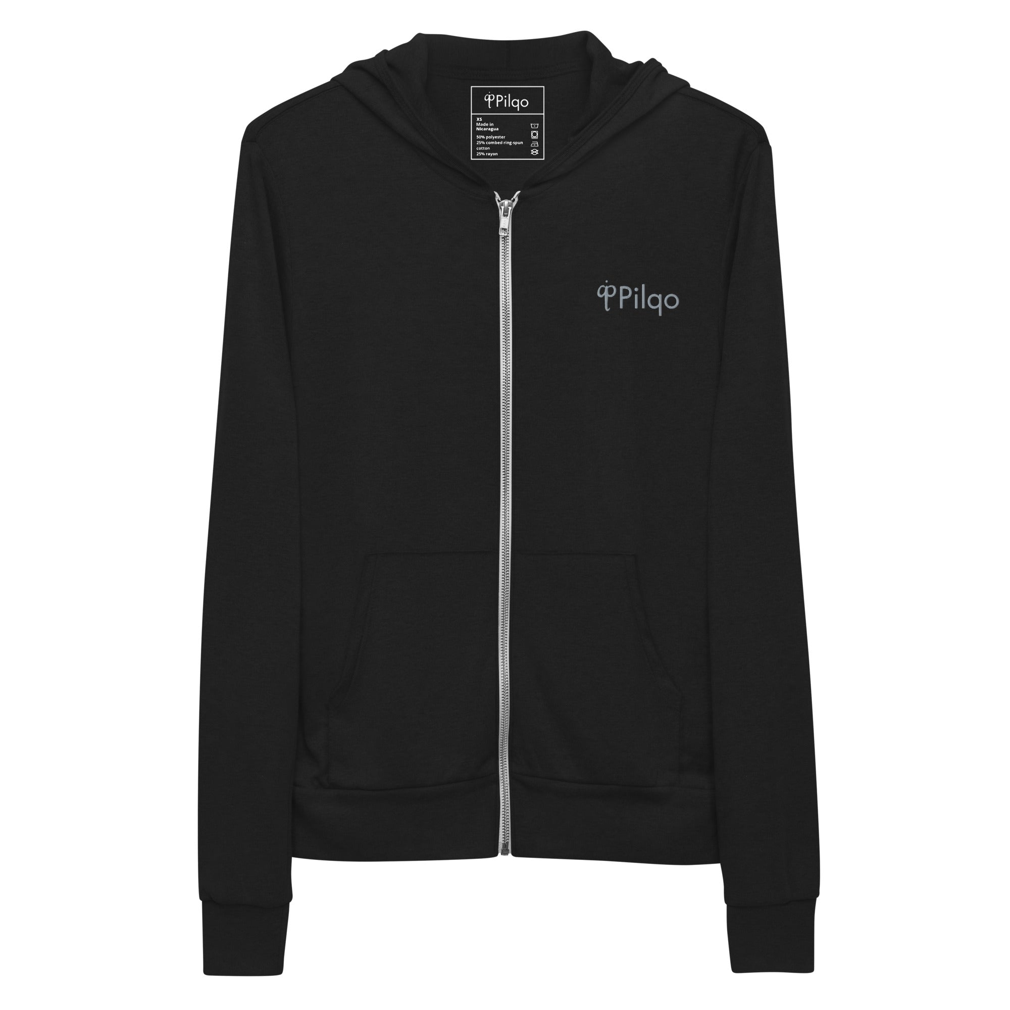 Zip hoodie with grey embroidery logo