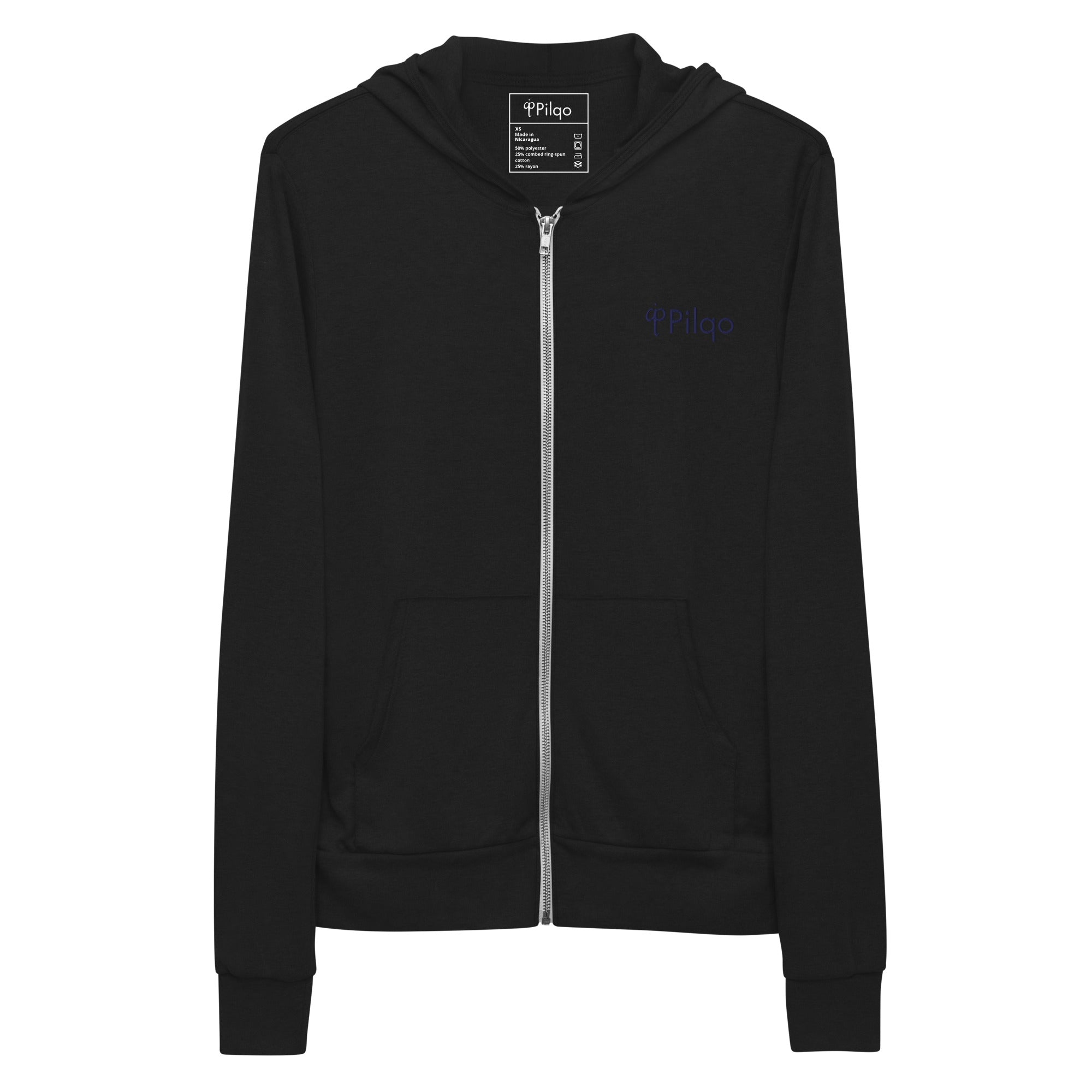 Zip hoodie with navy embroidery logo