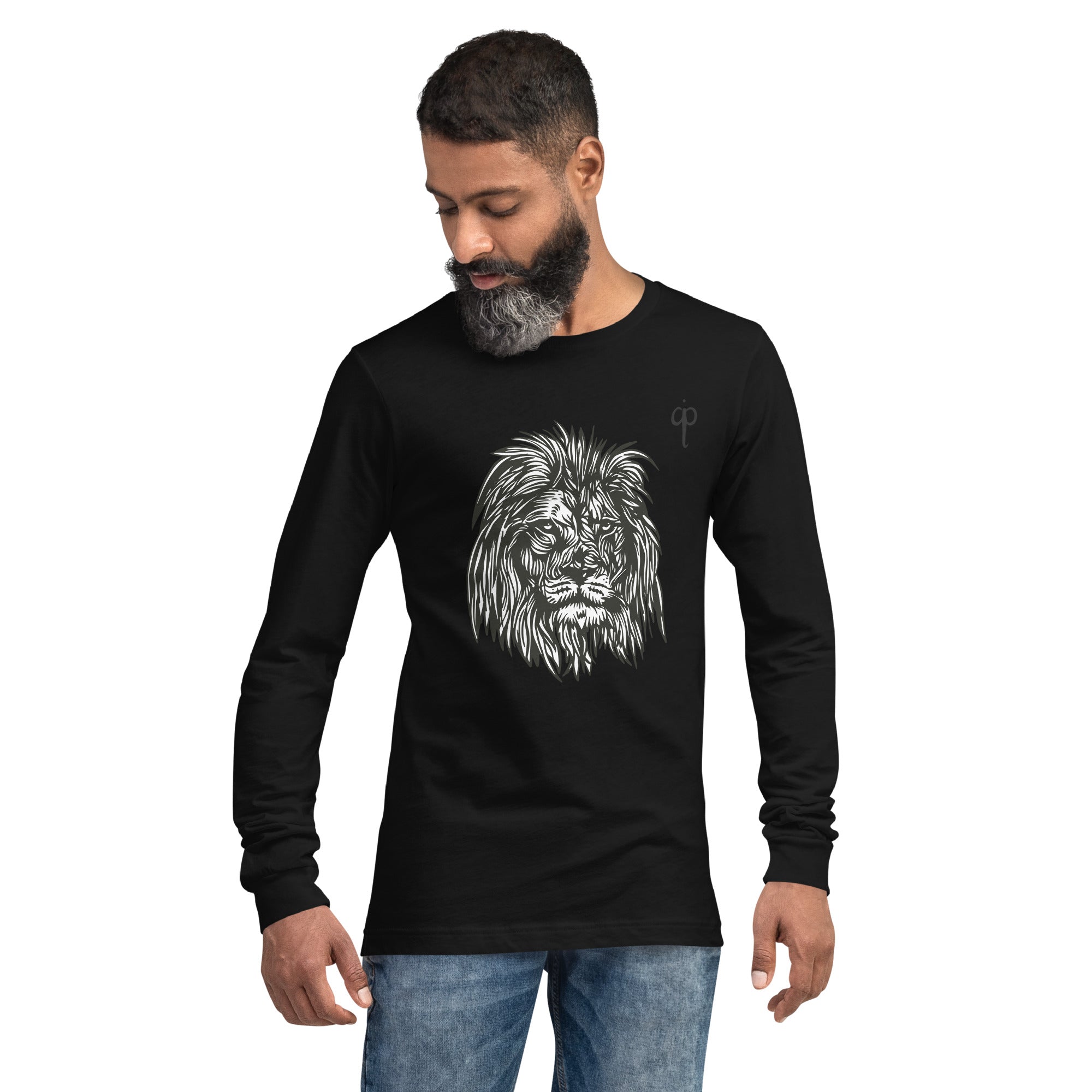 Long Sleeve Tee with lion graphic and logo