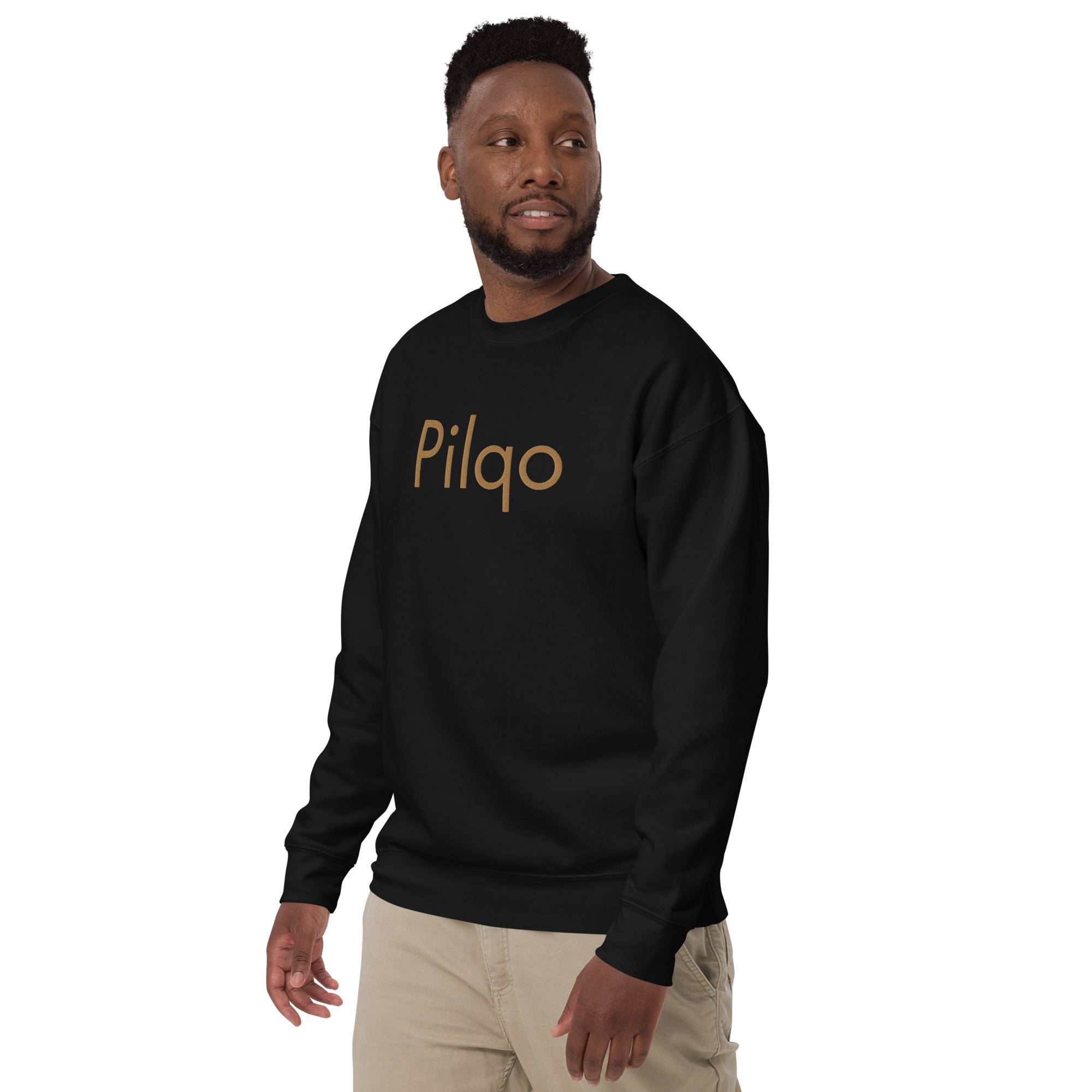 Premium Sweatshirt with embroidery old gold text and logo wrist