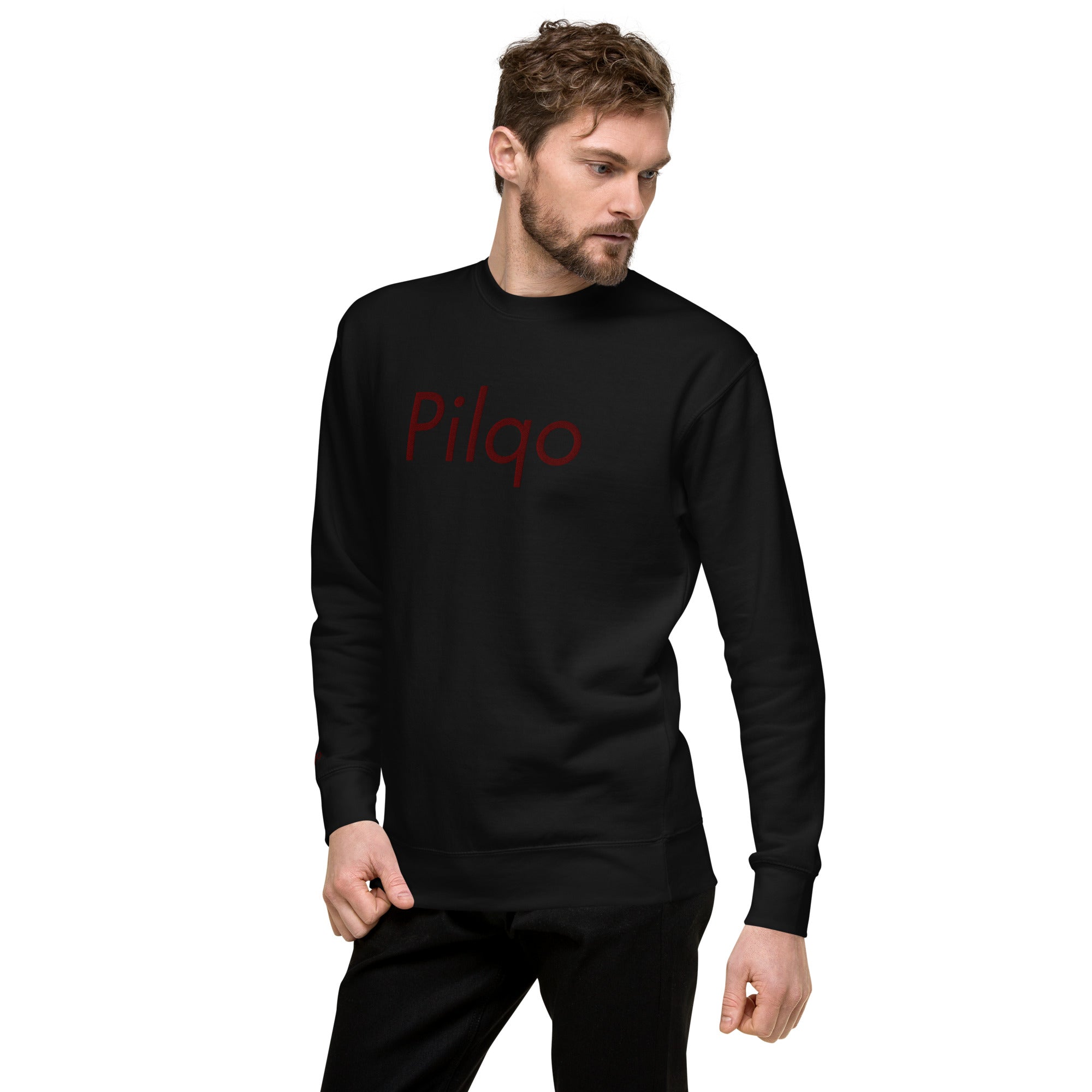 Premium-Sweatshirt mit kastanienbraunem gesticktem Text und Logo am Handgelenk