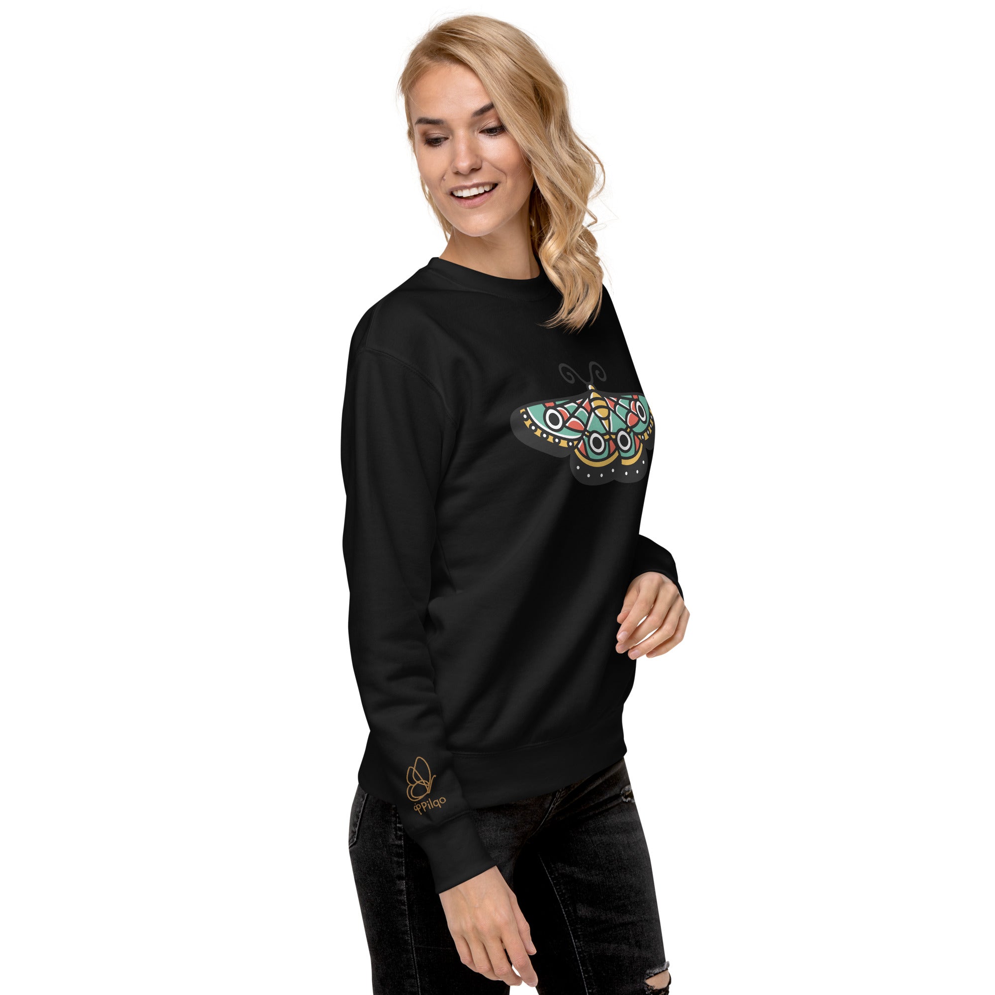 Premium-Sweatshirt mit Schmetterlings-Print und Logo am Handgelenk