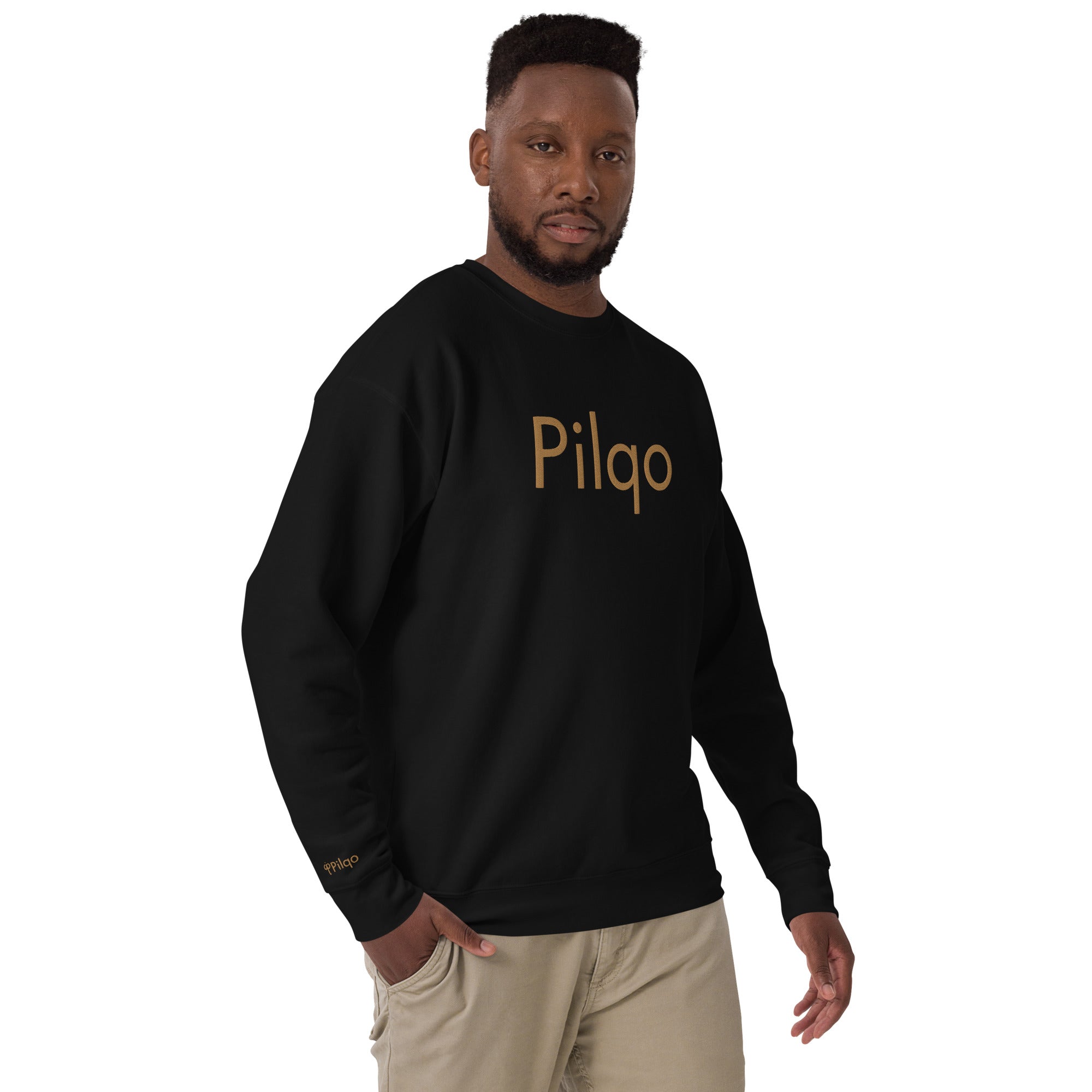 Premium Sweatshirt with embroidery old gold text and logo wrist