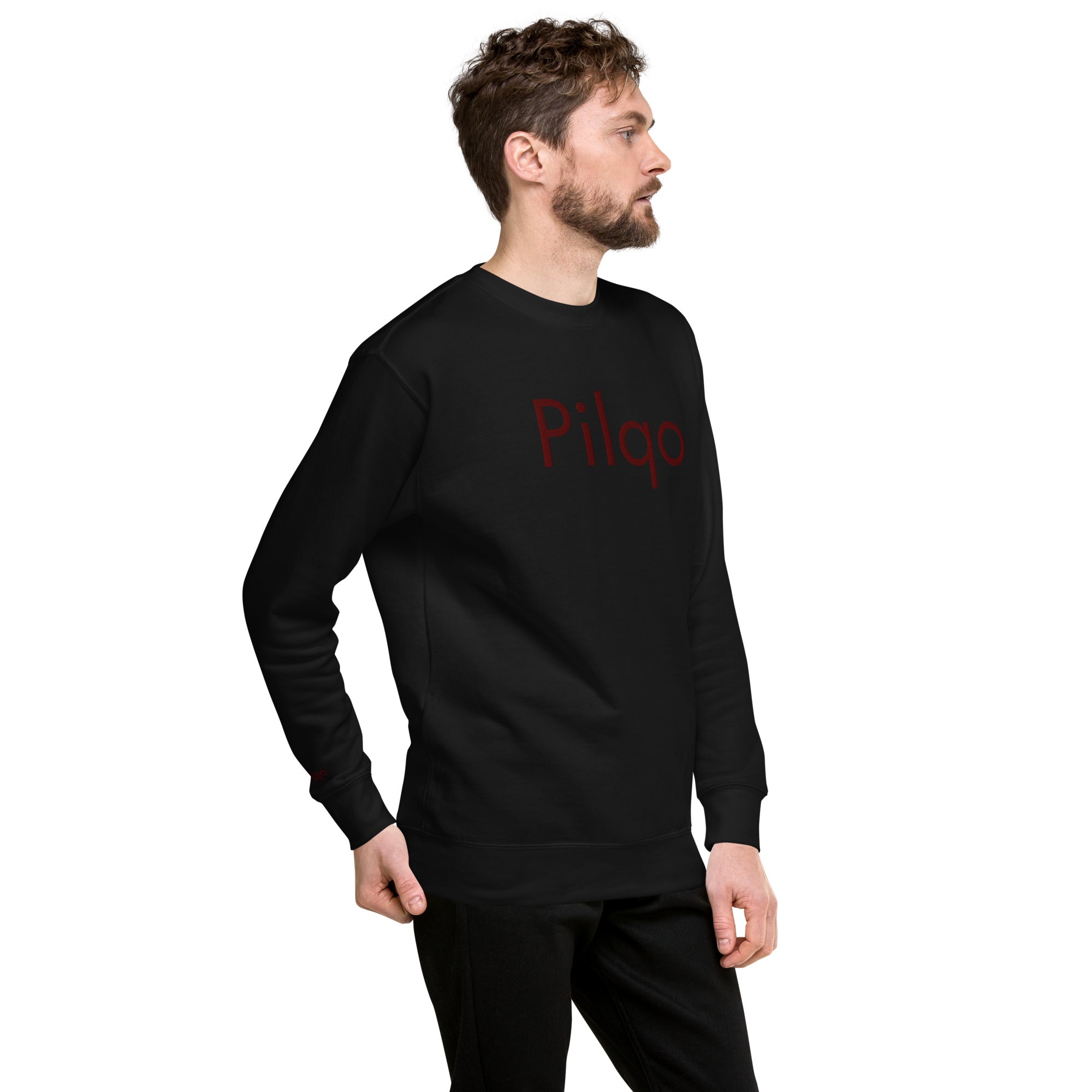 Premium-Sweatshirt mit kastanienbraunem gesticktem Text und Logo am Handgelenk