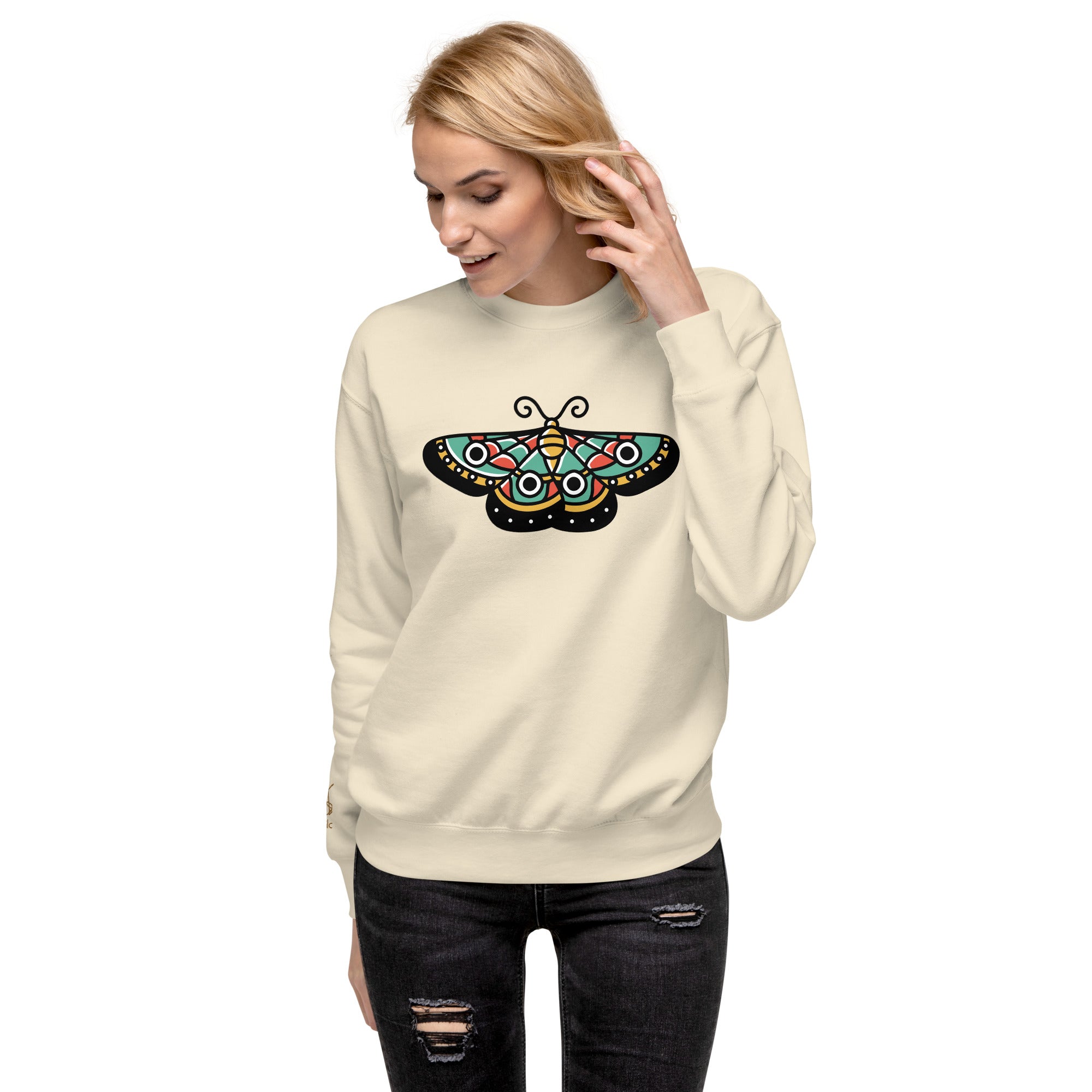 Premium-Sweatshirt mit Schmetterlings-Print und Logo am Handgelenk