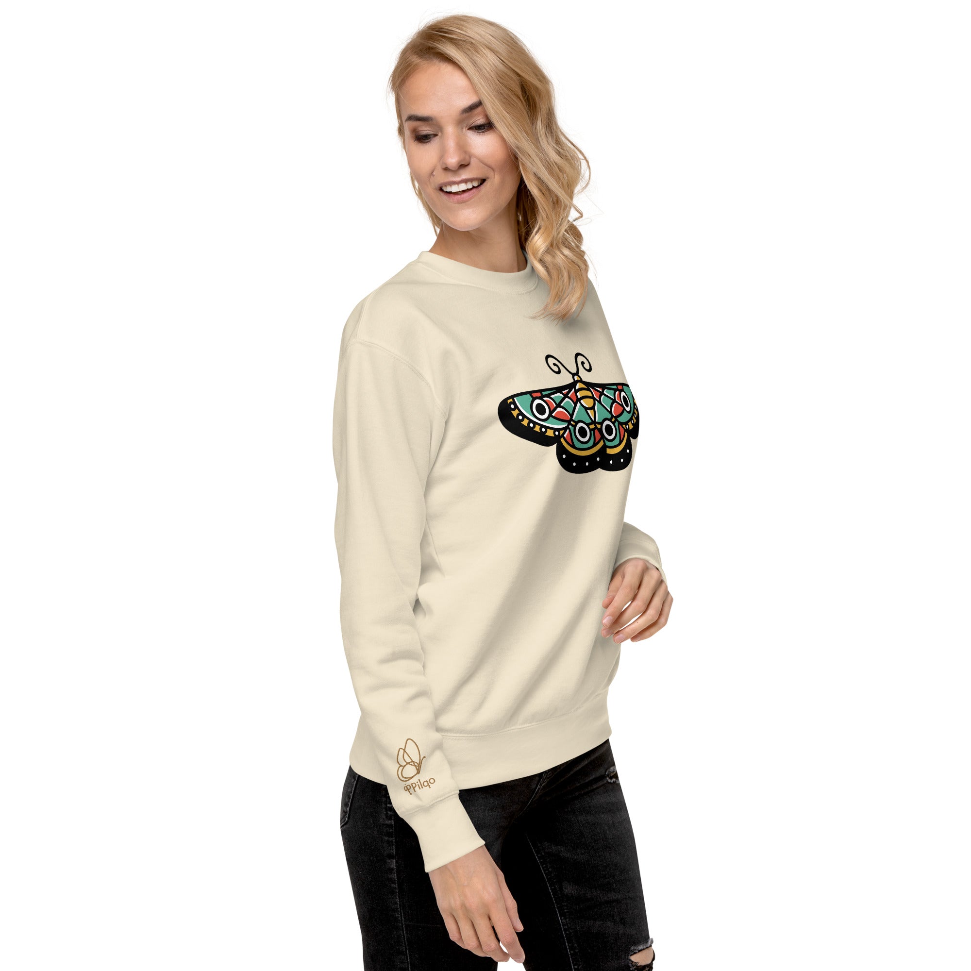 Premium-Sweatshirt mit Schmetterlings-Print und Logo am Handgelenk