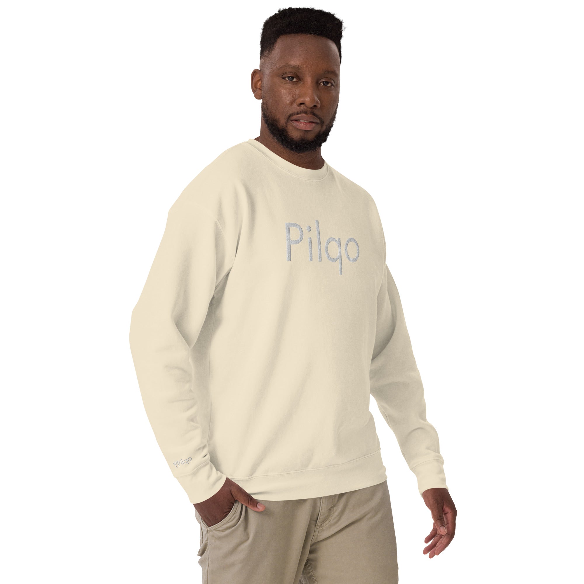 Premium Sweatshirt with embroidery white text and logo wrist