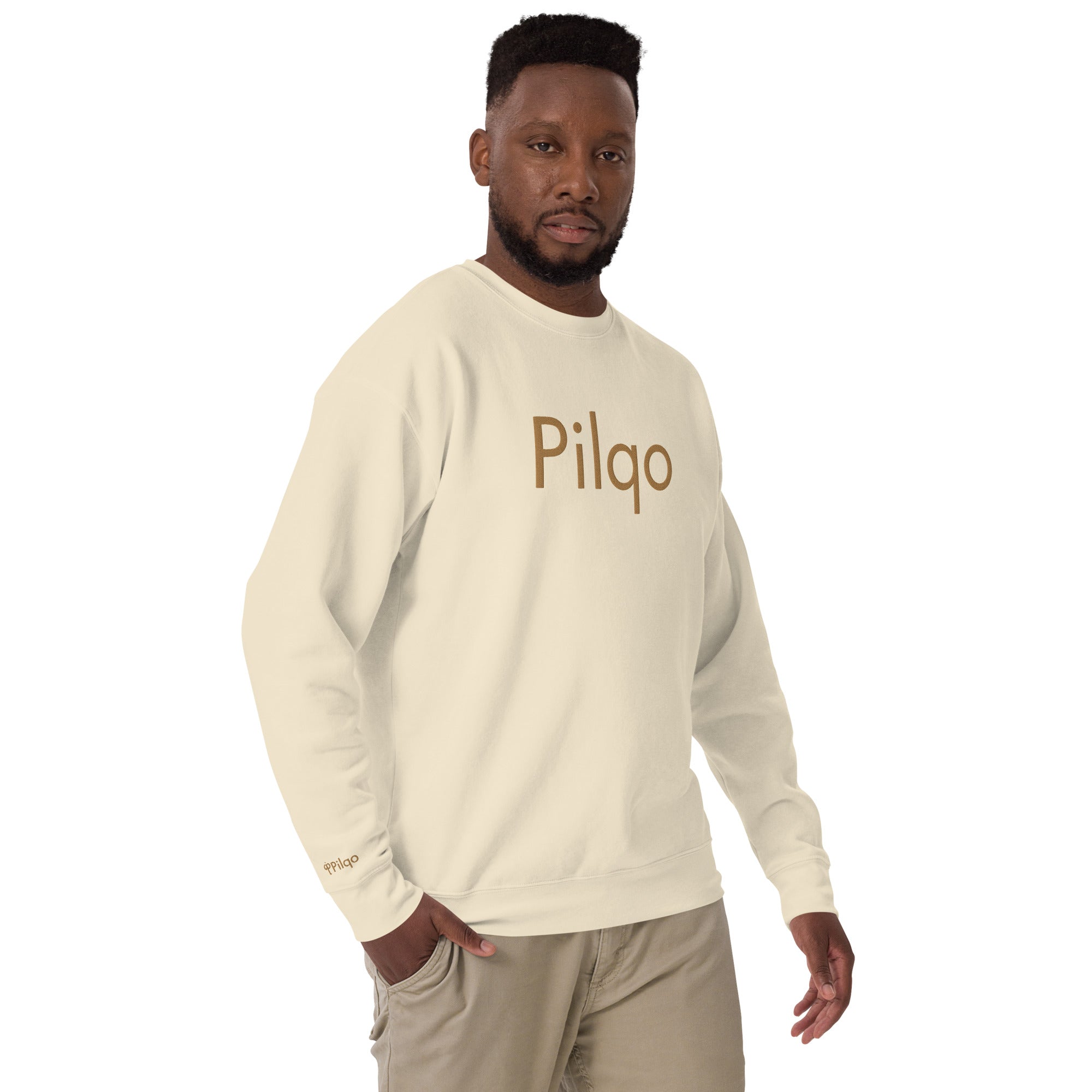 Premium Sweatshirt with embroidery old gold text and logo wrist