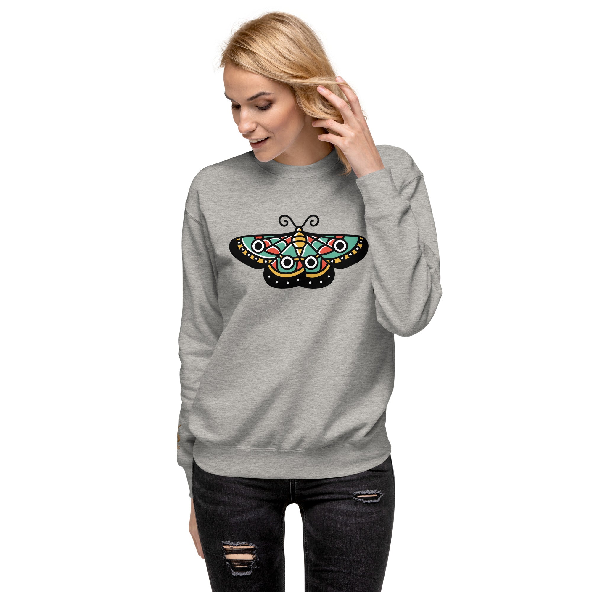 Premium-Sweatshirt mit Schmetterlings-Print und Logo am Handgelenk