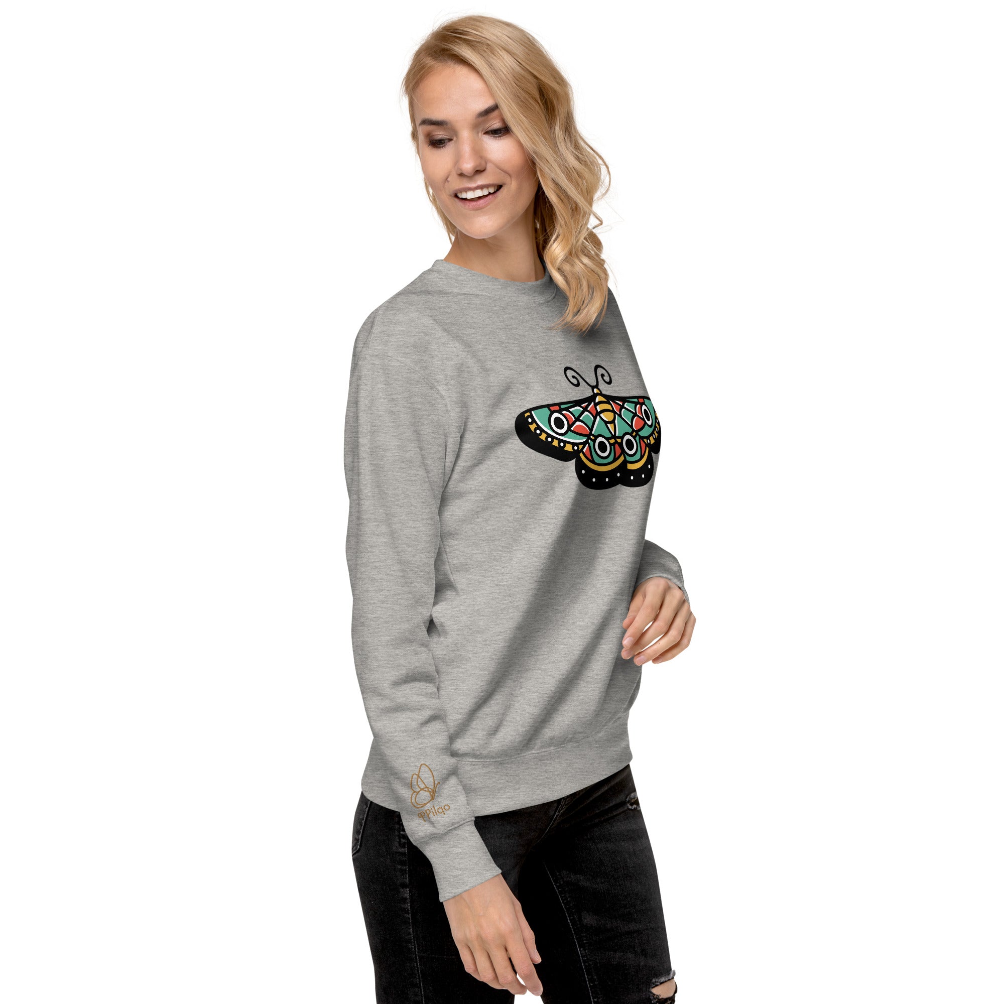 Premium-Sweatshirt mit Schmetterlings-Print und Logo am Handgelenk