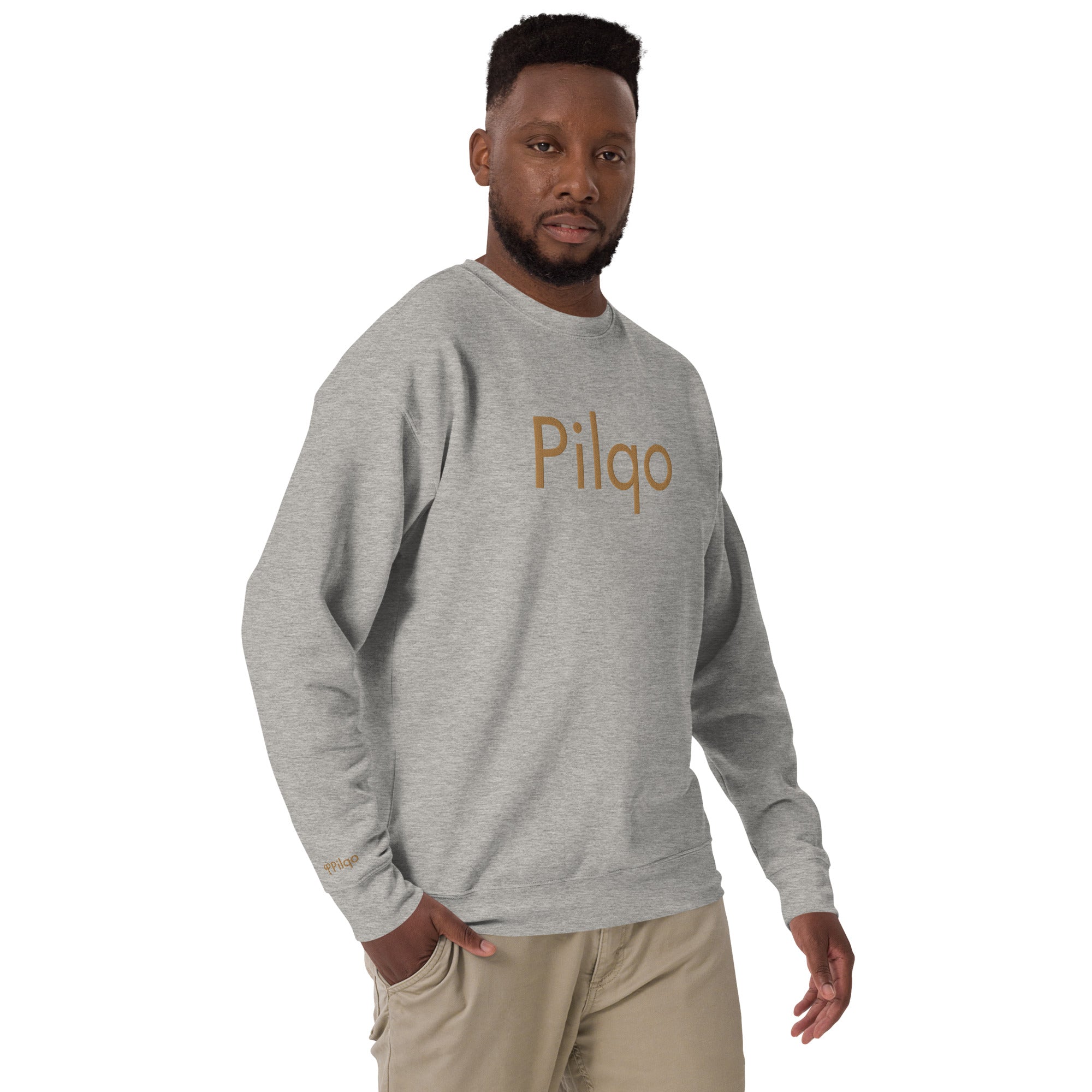 Premium Sweatshirt with embroidery old gold text and logo wrist