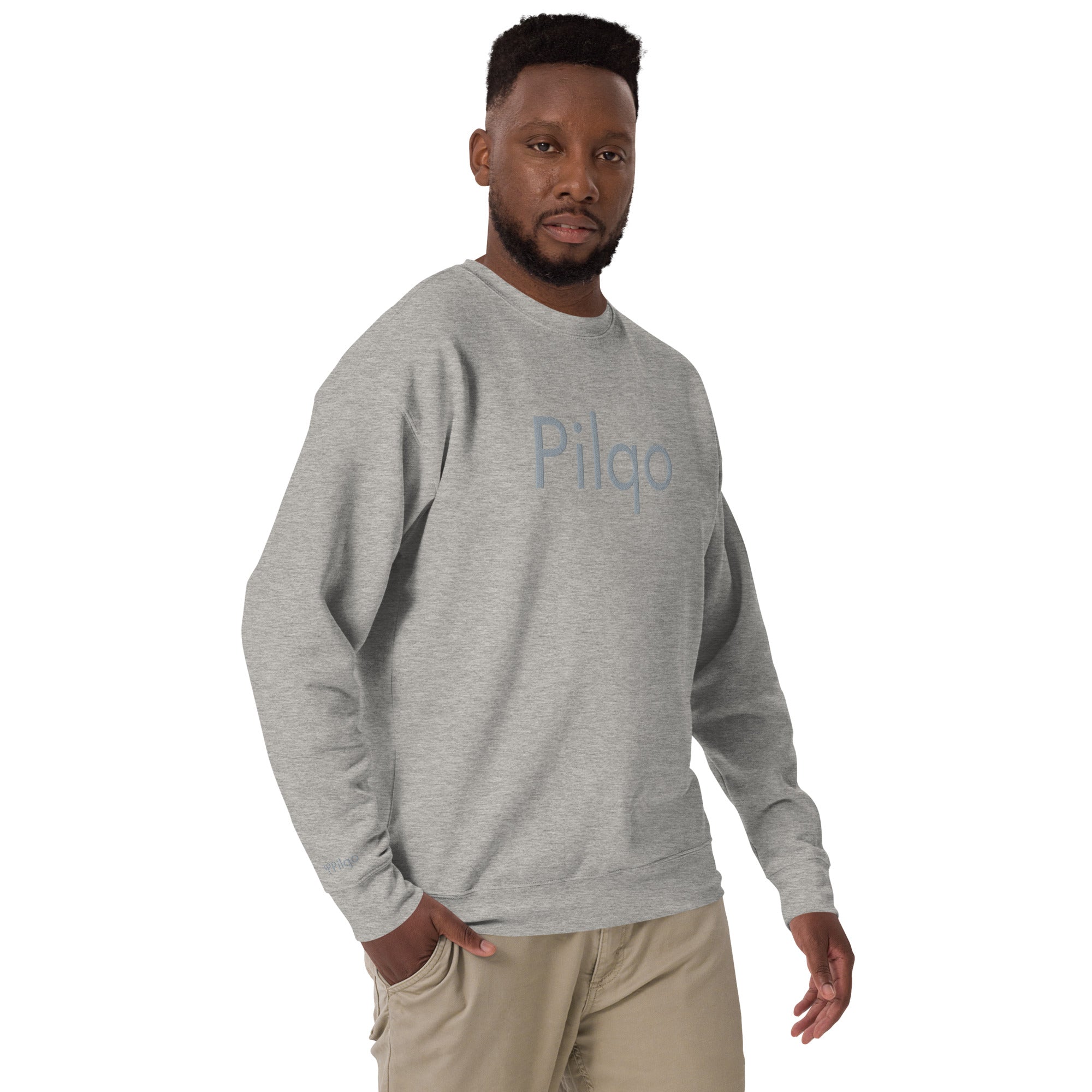 Premium Sweatshirt with embroidery grey text and logo wrist