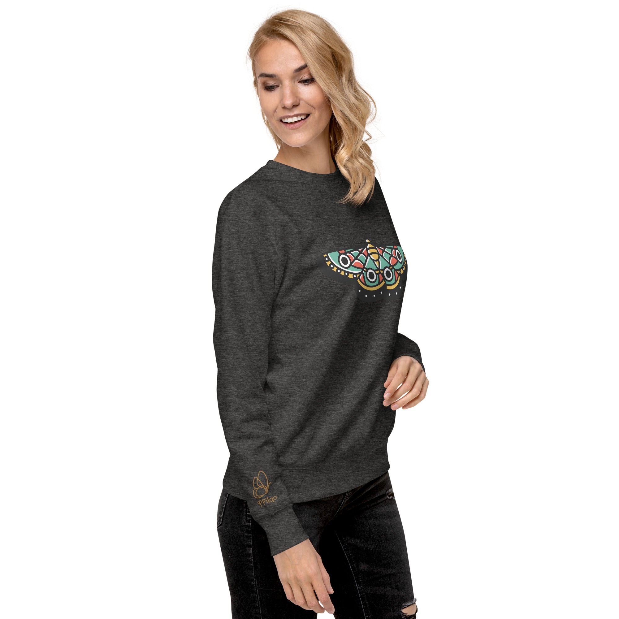 Premium-Sweatshirt mit Schmetterlings-Print und Logo am Handgelenk