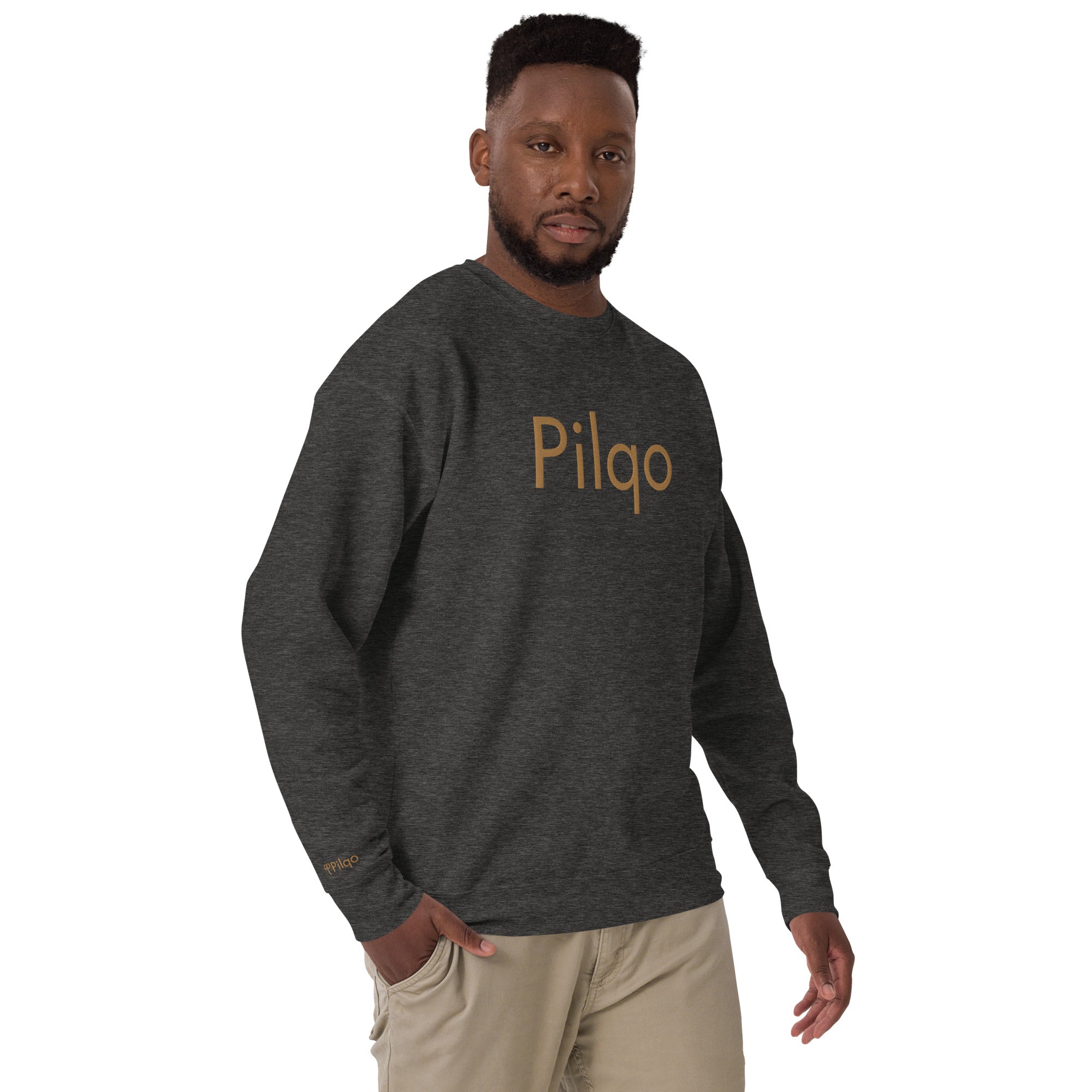 Premium Sweatshirt with embroidery old gold text and logo wrist