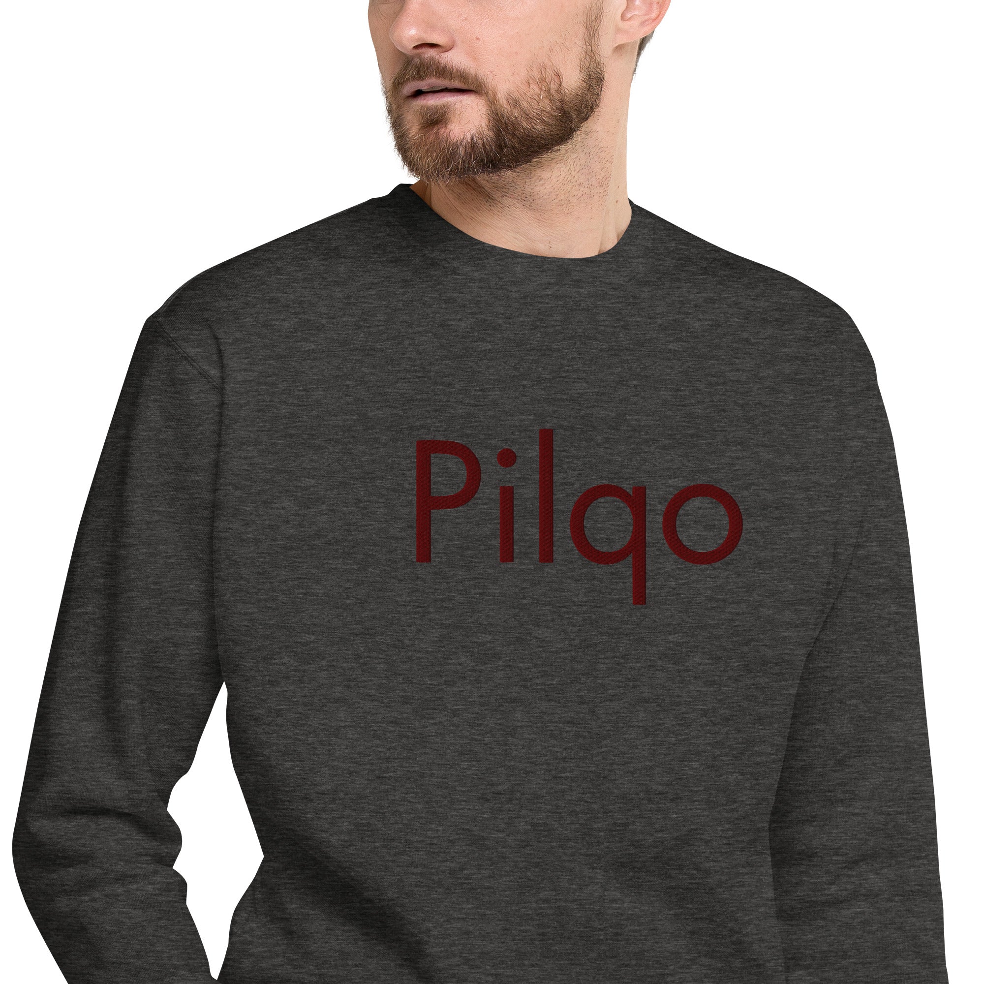 Premium-Sweatshirt mit kastanienbraunem gesticktem Text und Logo am Handgelenk