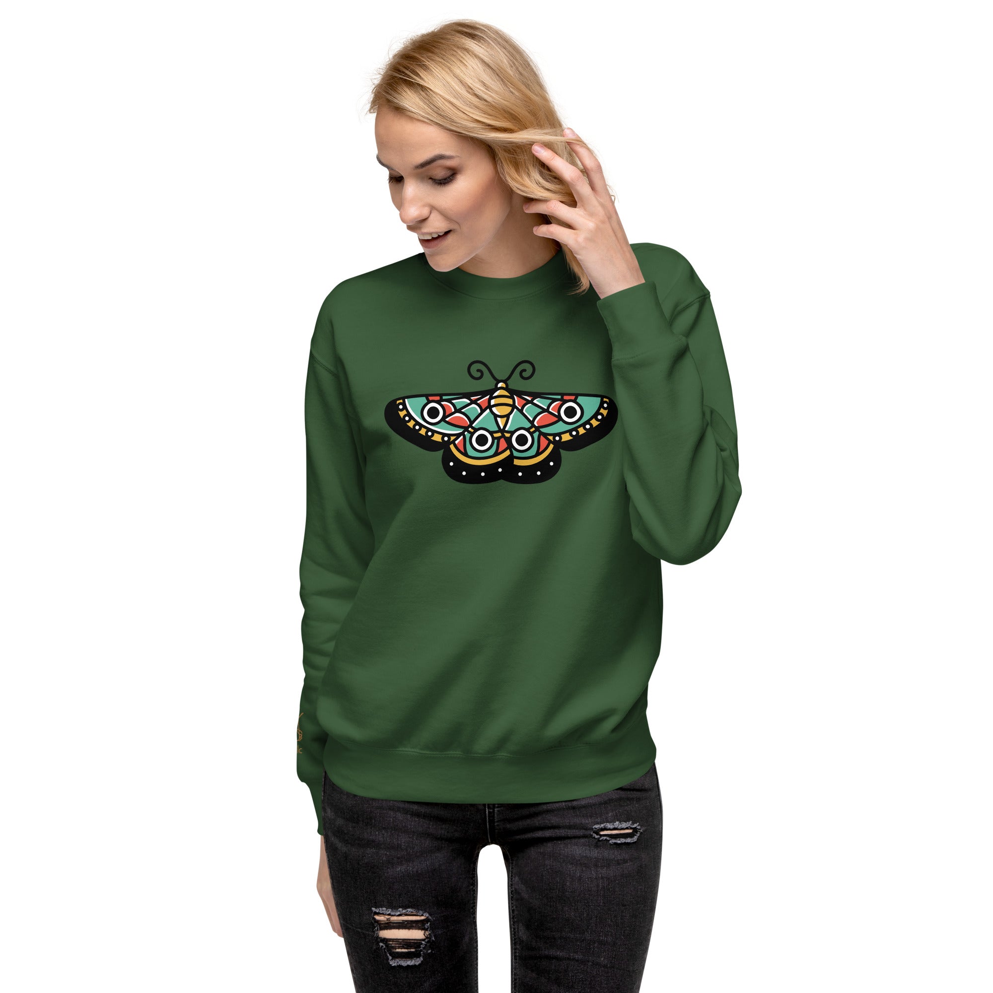 Premium-Sweatshirt mit Schmetterlings-Print und Logo am Handgelenk