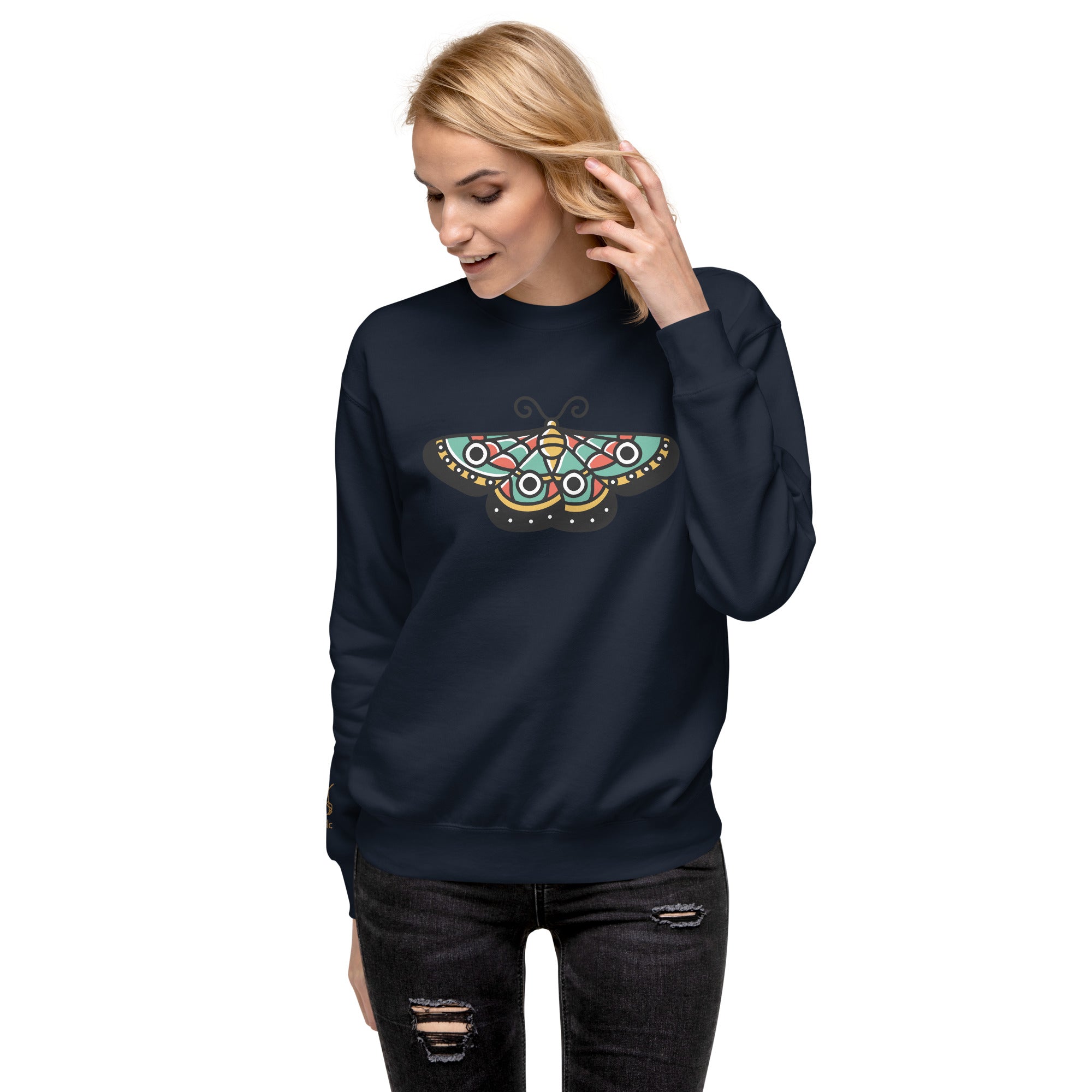 Premium-Sweatshirt mit Schmetterlings-Print und Logo am Handgelenk