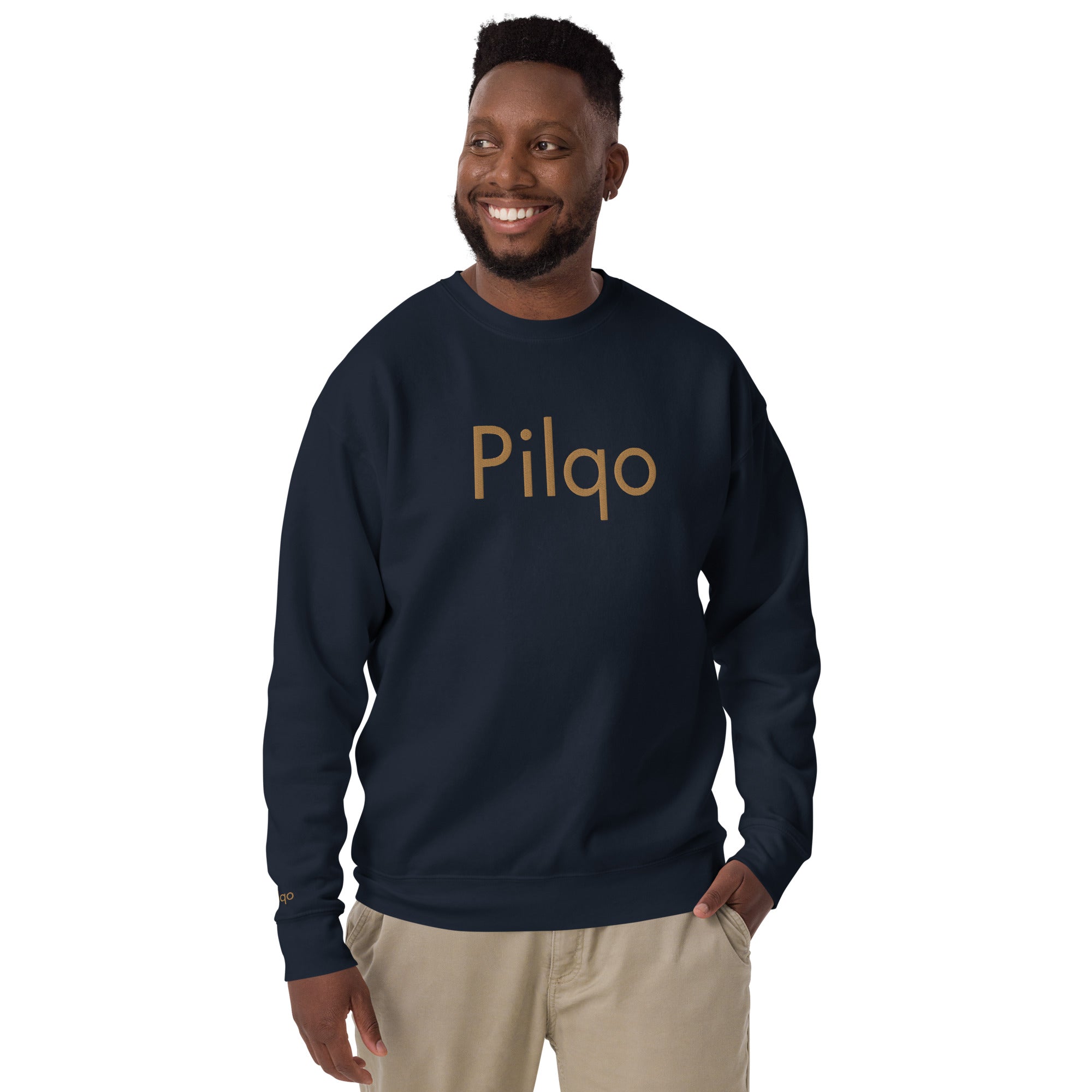 Premium Sweatshirt with embroidery old gold text and logo wrist