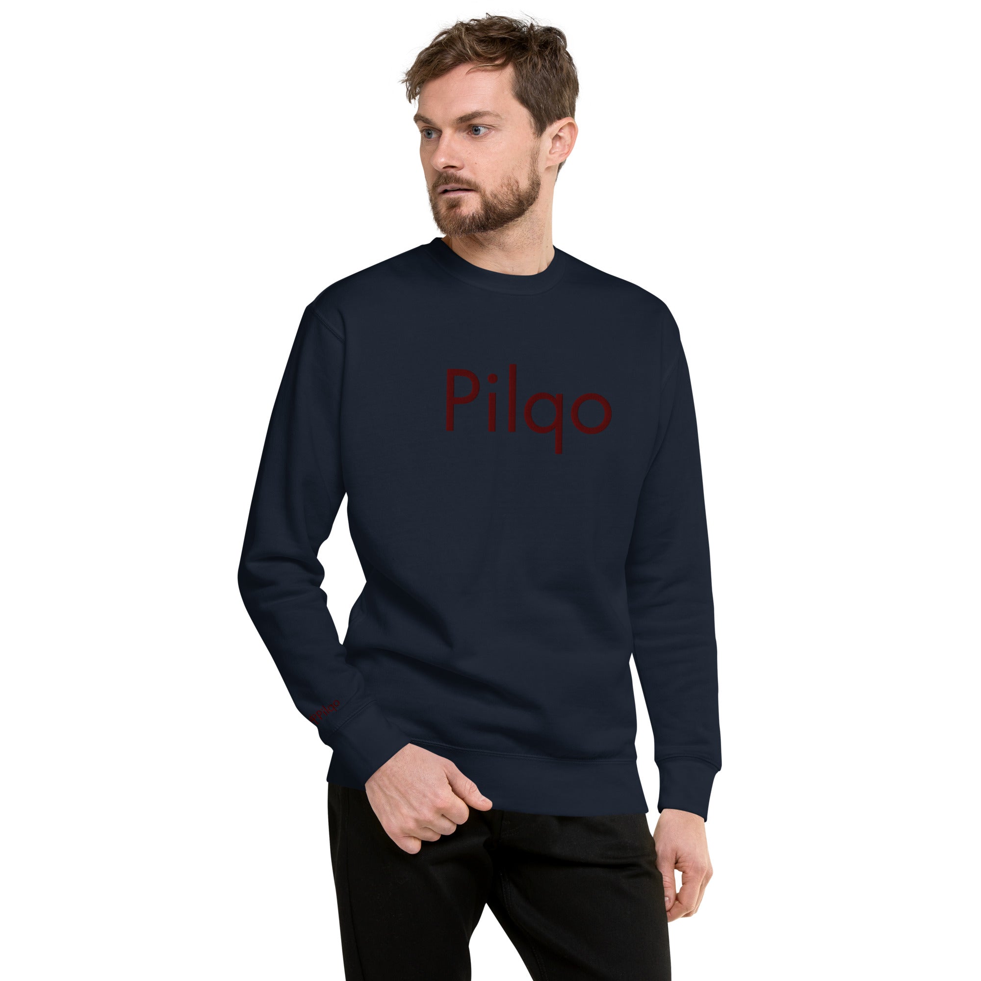 Premium-Sweatshirt mit kastanienbraunem gesticktem Text und Logo am Handgelenk