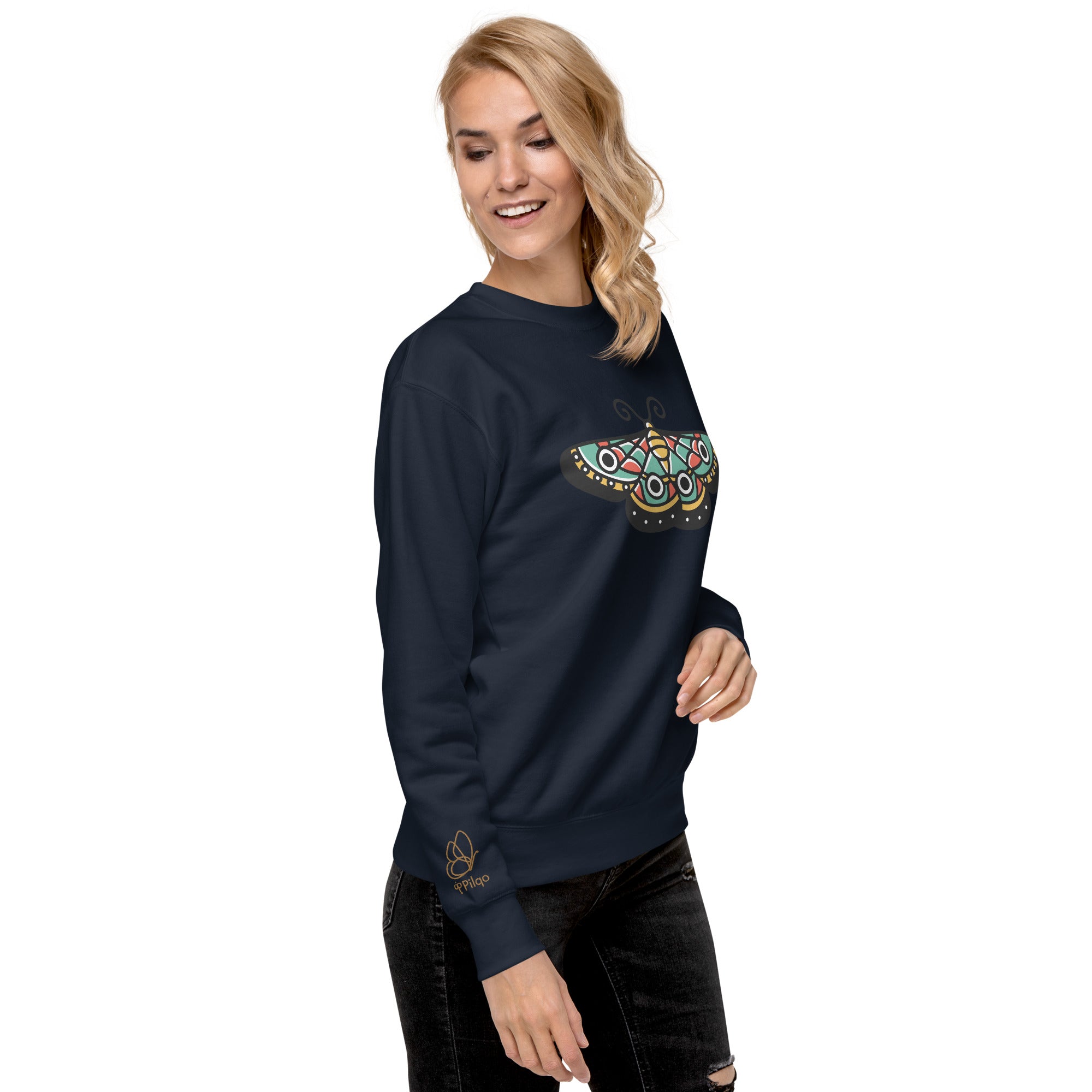 Premium-Sweatshirt mit Schmetterlings-Print und Logo am Handgelenk