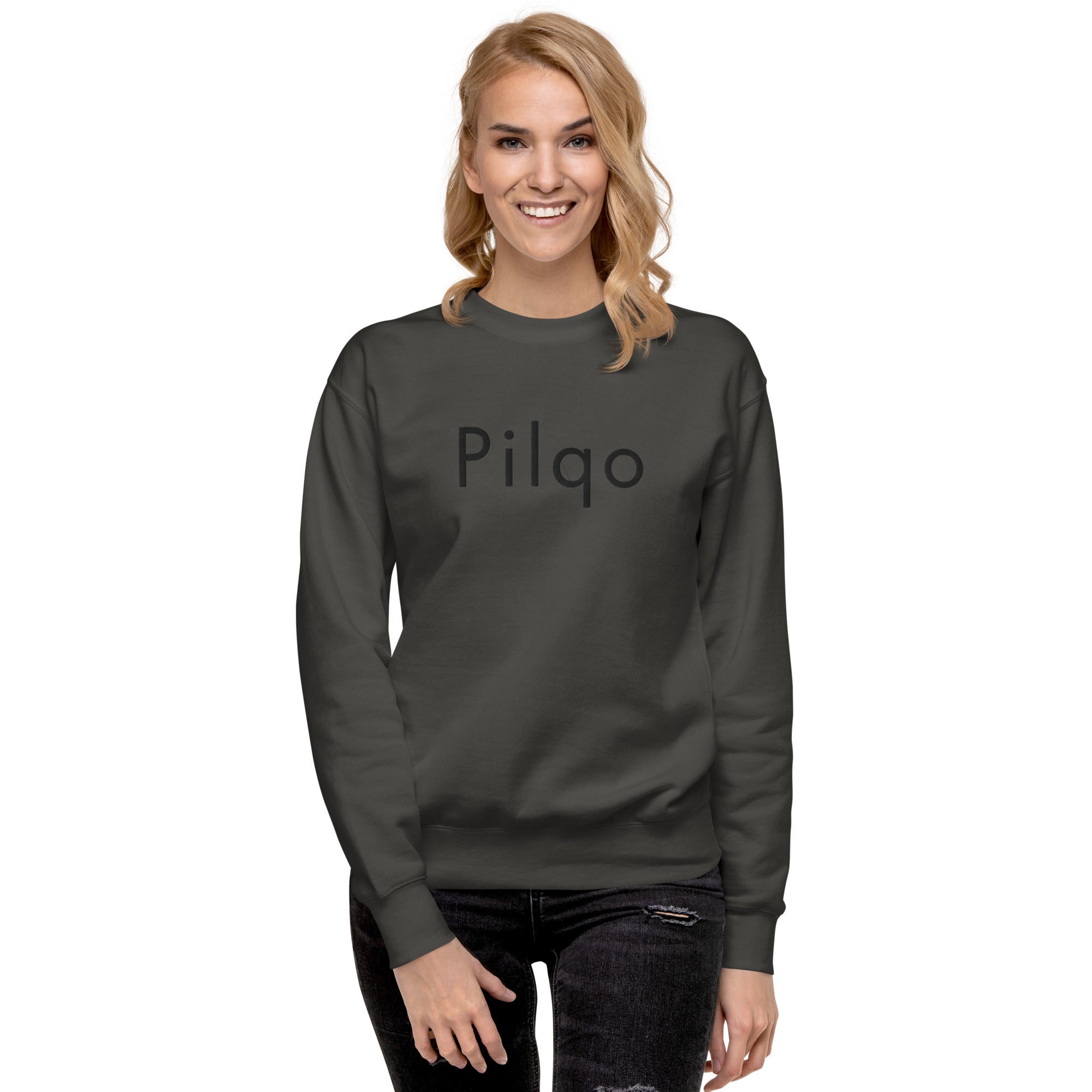 Premium Sweatshirt mit aufgesticktem Text