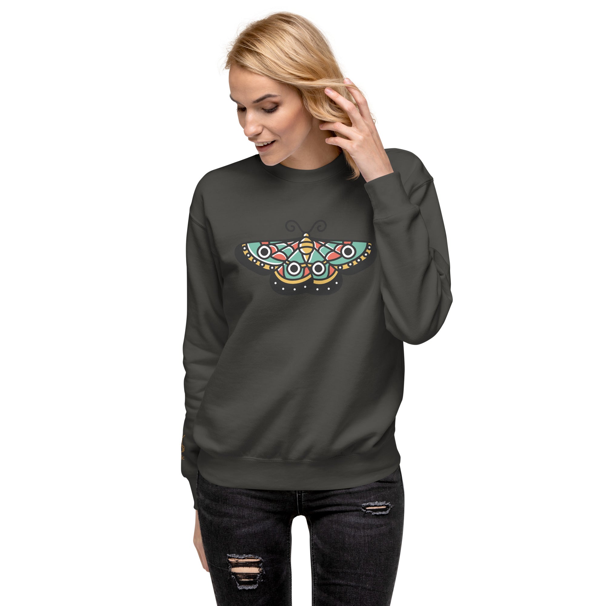 Premium-Sweatshirt mit Schmetterlings-Print und Logo am Handgelenk