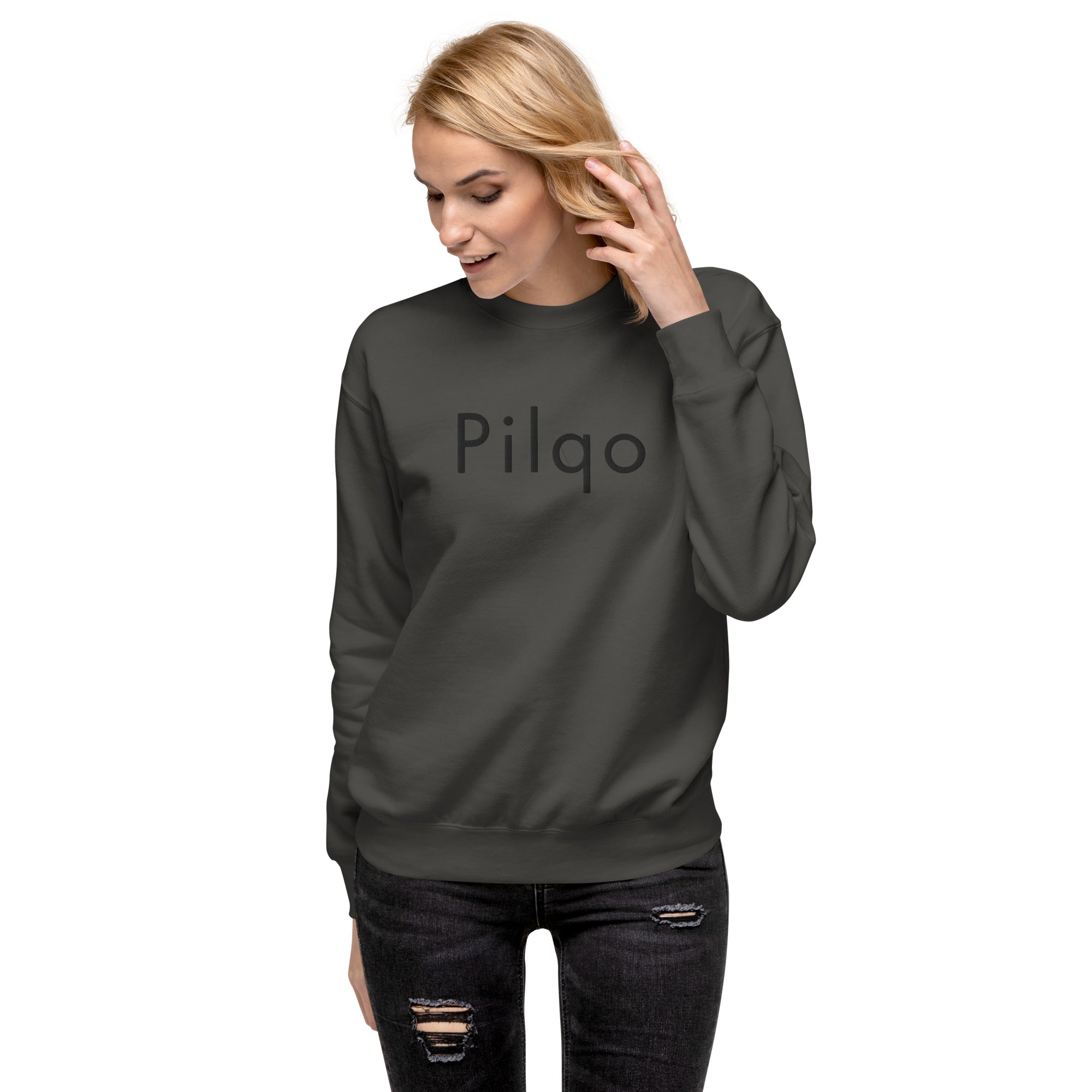 Premium Sweatshirt mit aufgesticktem Text