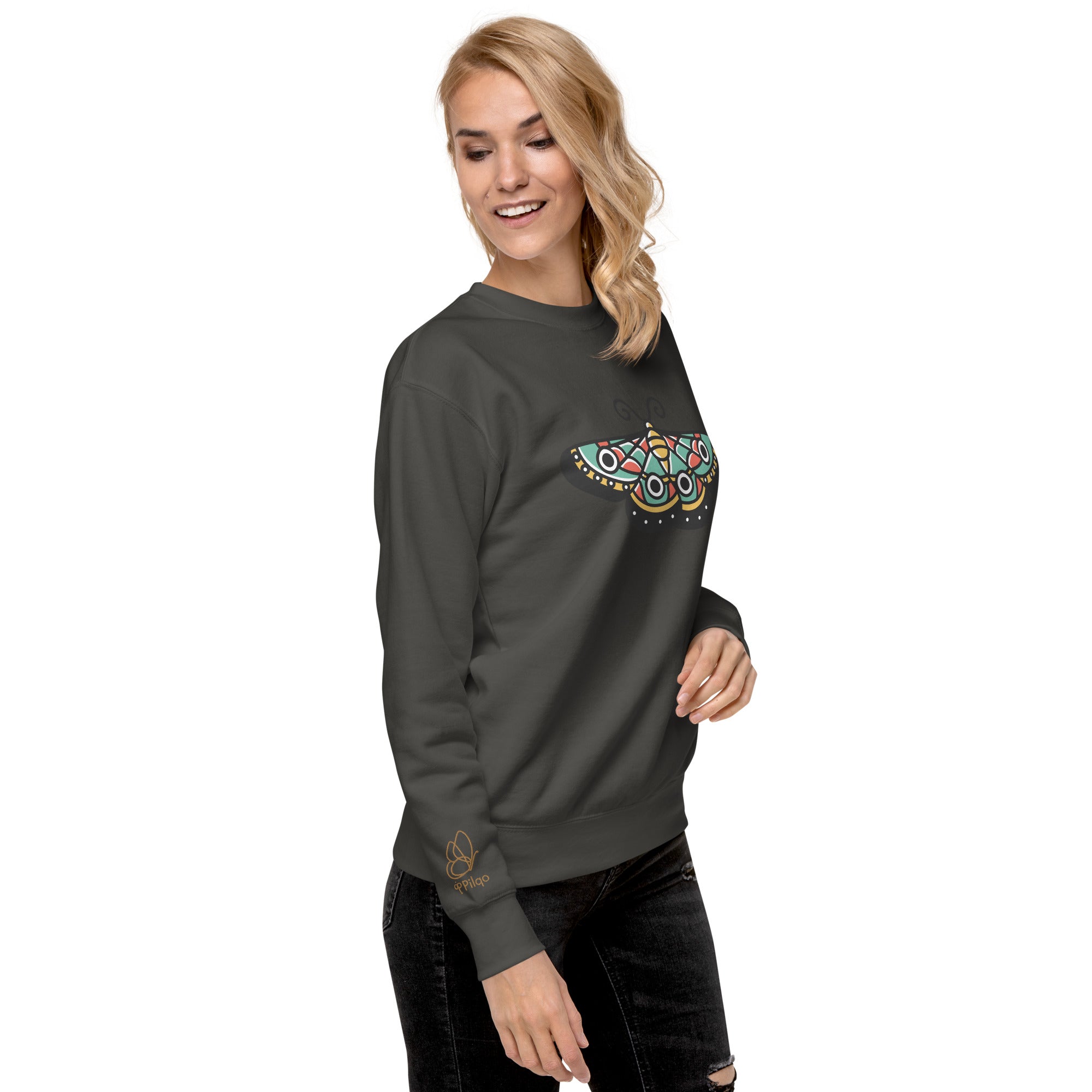 Premium-Sweatshirt mit Schmetterlings-Print und Logo am Handgelenk